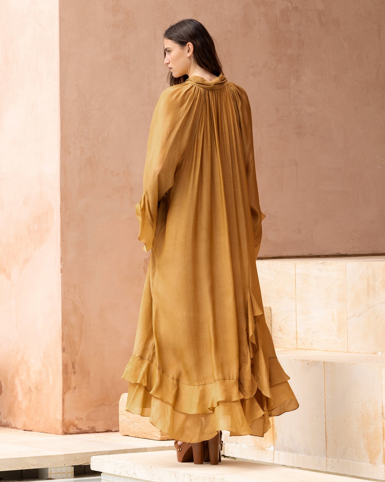 Robe longue en voile viscose Ocre - Robes Mes Demoiselles - Image 3