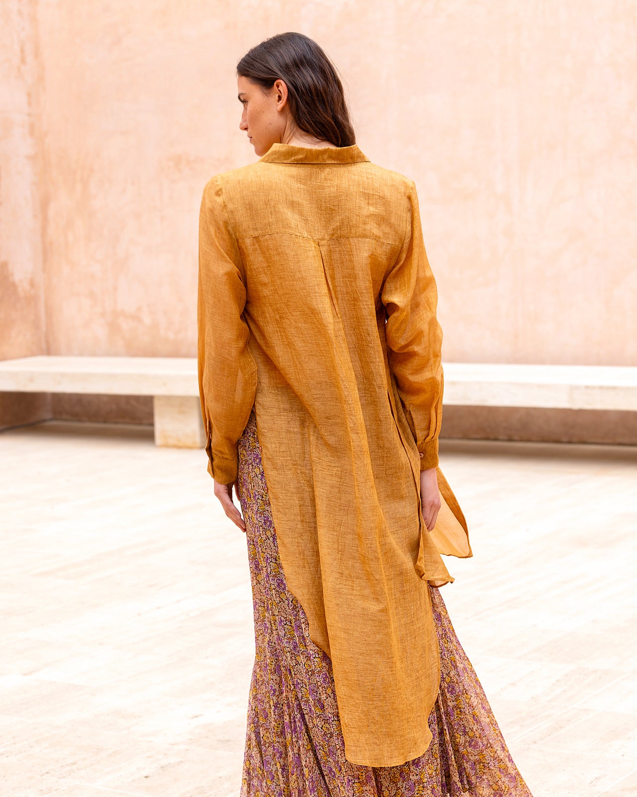 Chemise Frubus - Ocre : Chemise longue en coton et soie ocre Mes Demoiselles - Image 4
