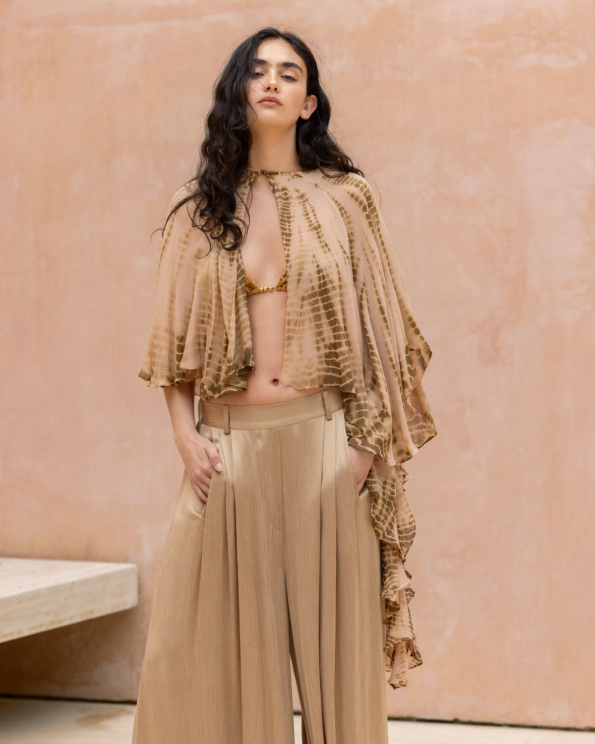 Pantalon Goliath - Beige : Pantalon large en cupro et viscose Beige Mes Demoiselles - Image 5