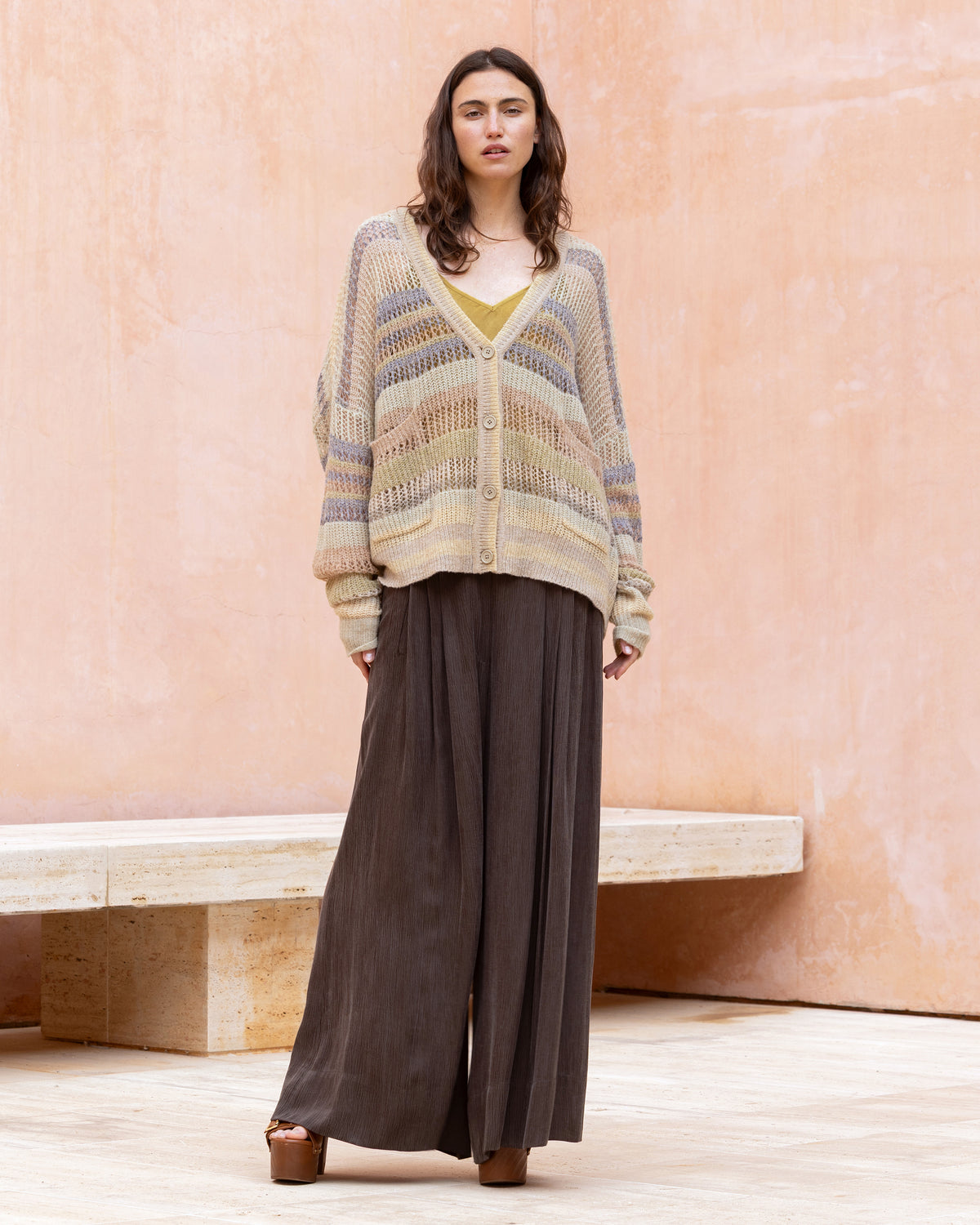 Pantalon large en cupro et viscose charcoal - Pantalons & combinaisons Mes Demoiselles