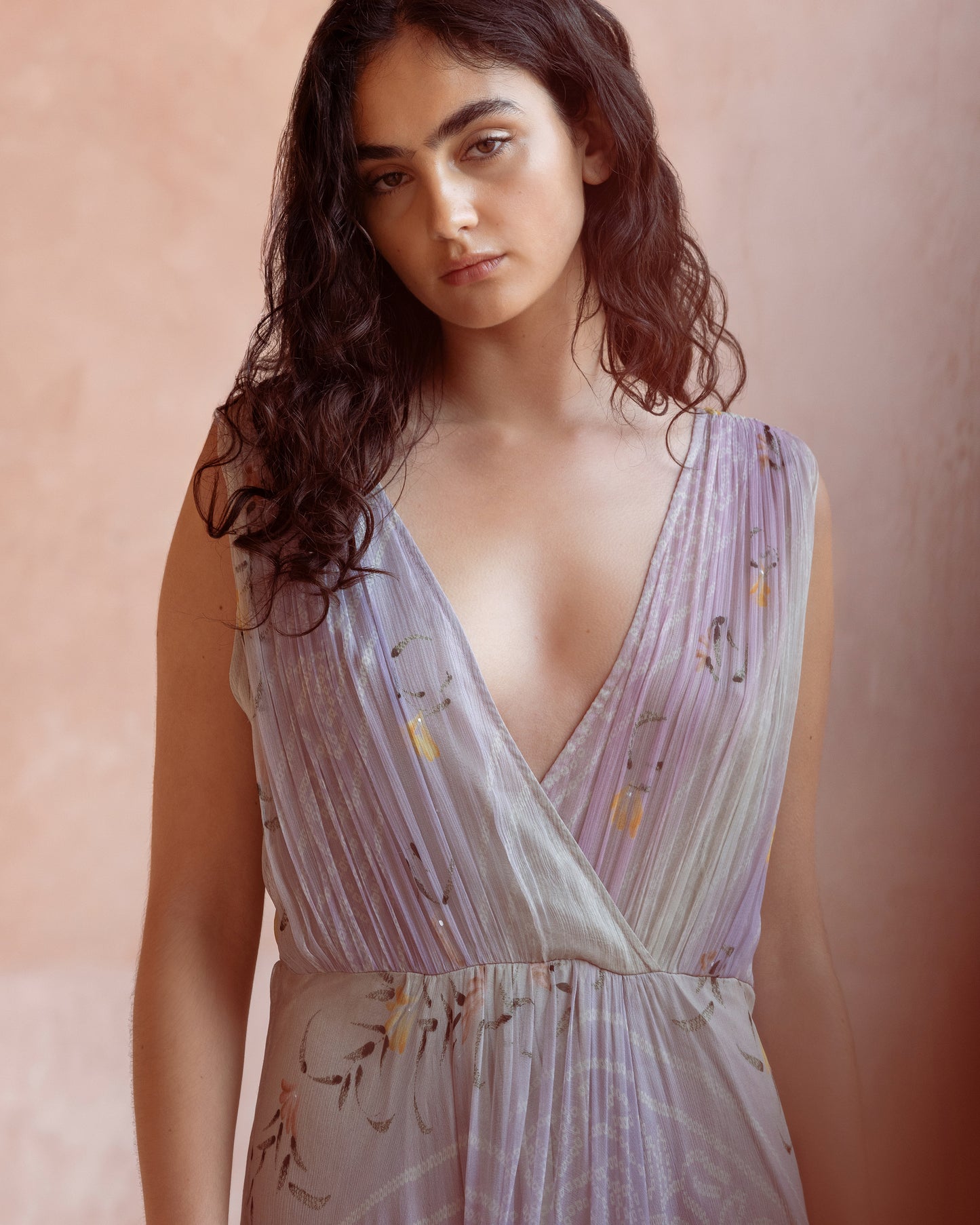 Robe Gretta - Rose : Robe longue en viscose chiffon ivoire et rose Mes Demoiselles