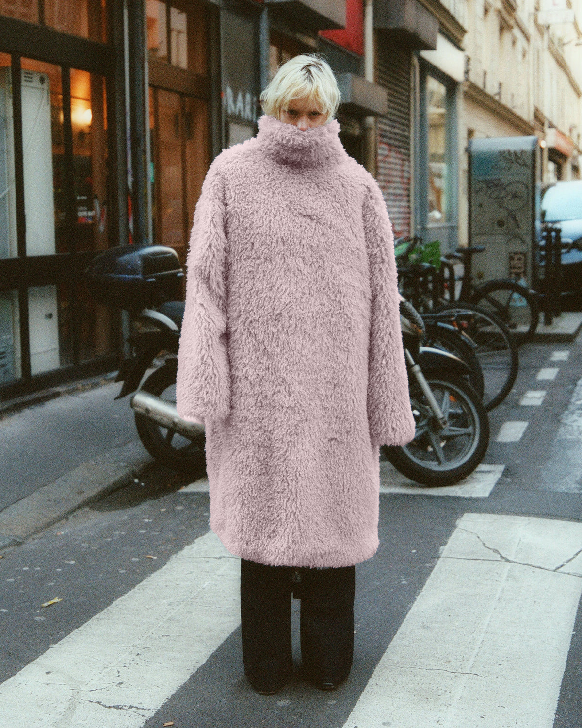 Manteau effet bouclette rose mousse - Manteaux & vestes Mes Demoiselles