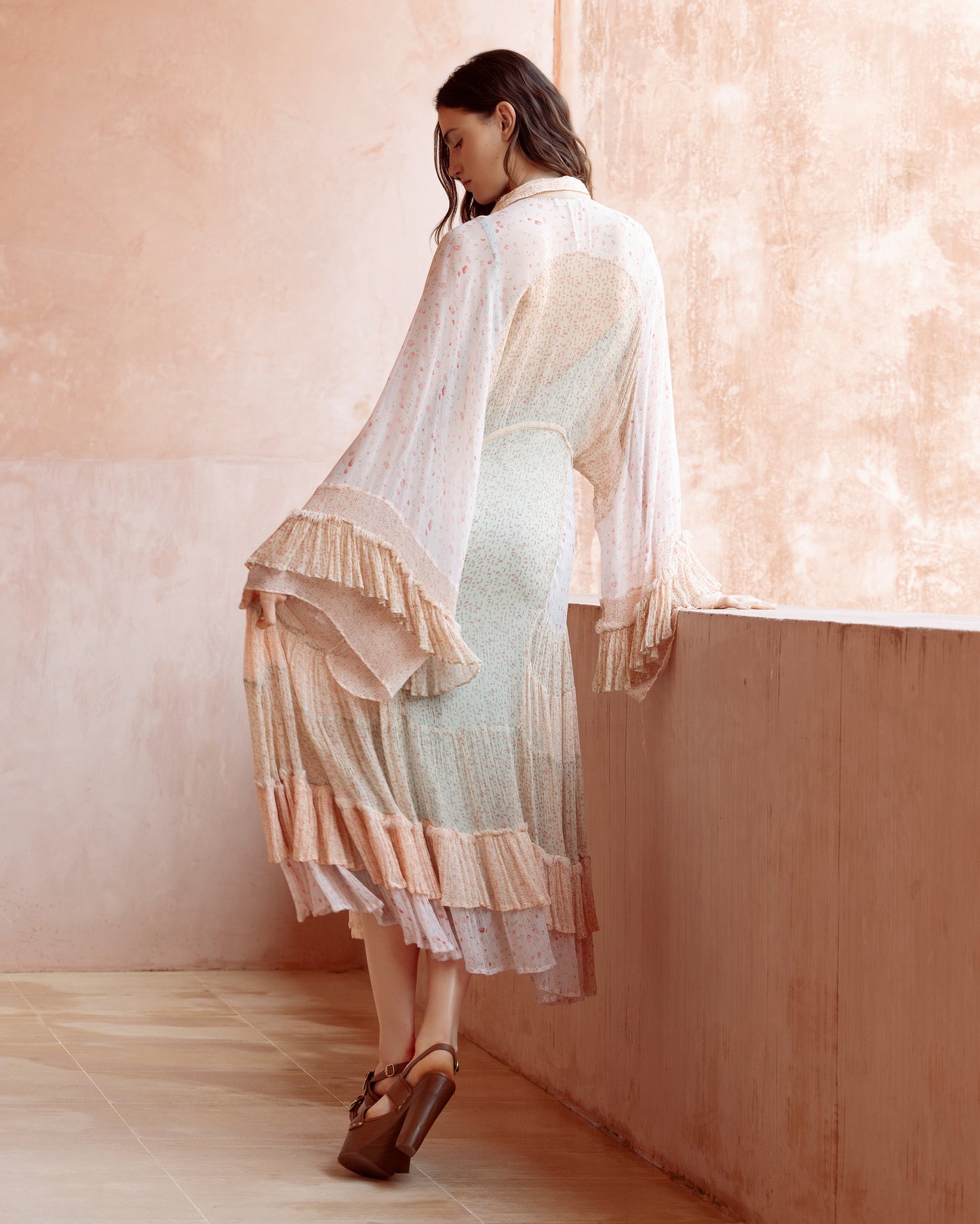 Robe Lubud - Bleu : Robe longue bohème à volants Mes Demoiselles