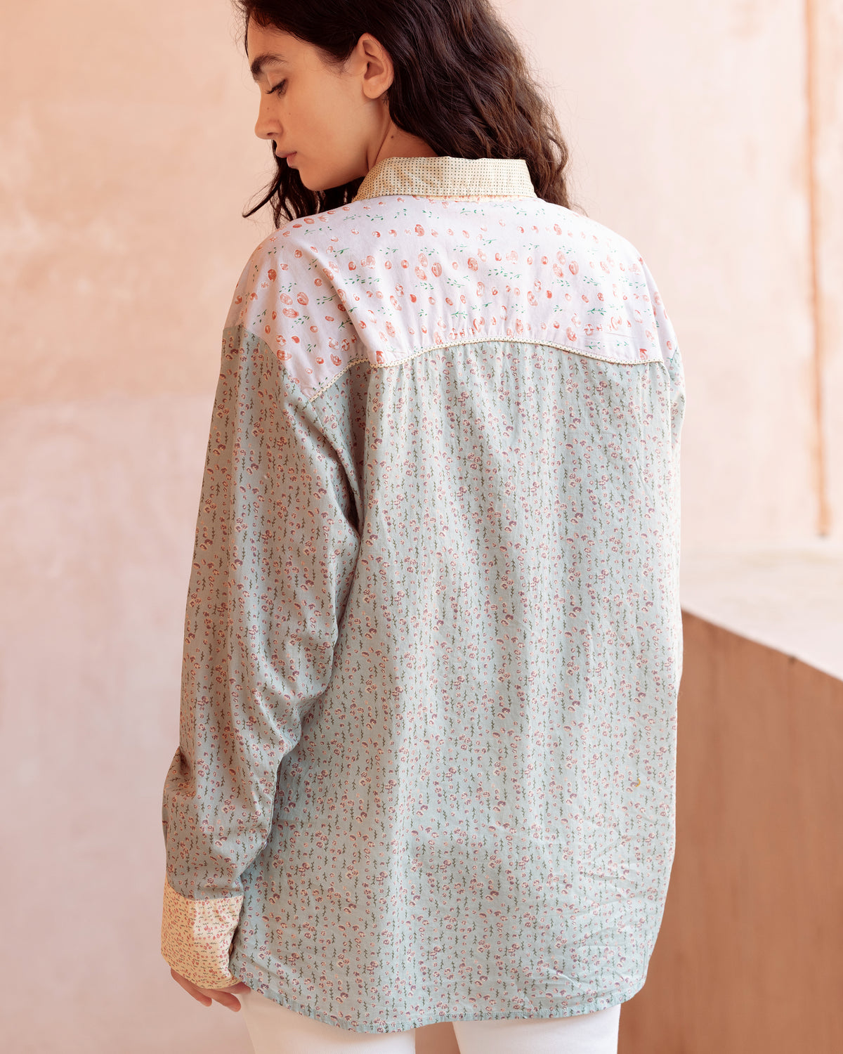 Chemise Lun - Bleu : Chemise en patch de liberty à détails western Mes Demoiselles