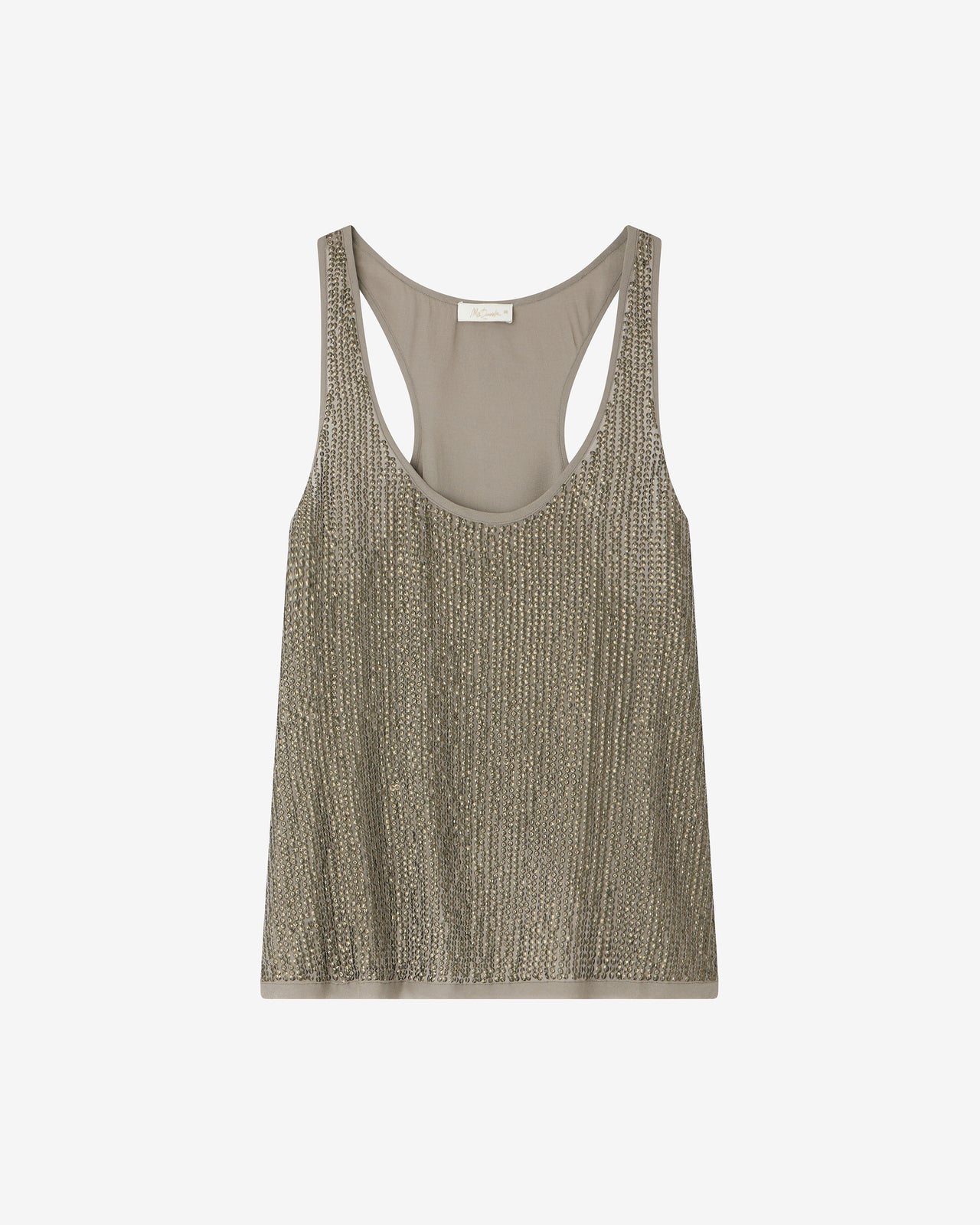 Top sans manches en paillettes de viscose kaki - Chemises & tops Mes Demoiselles - Image 1