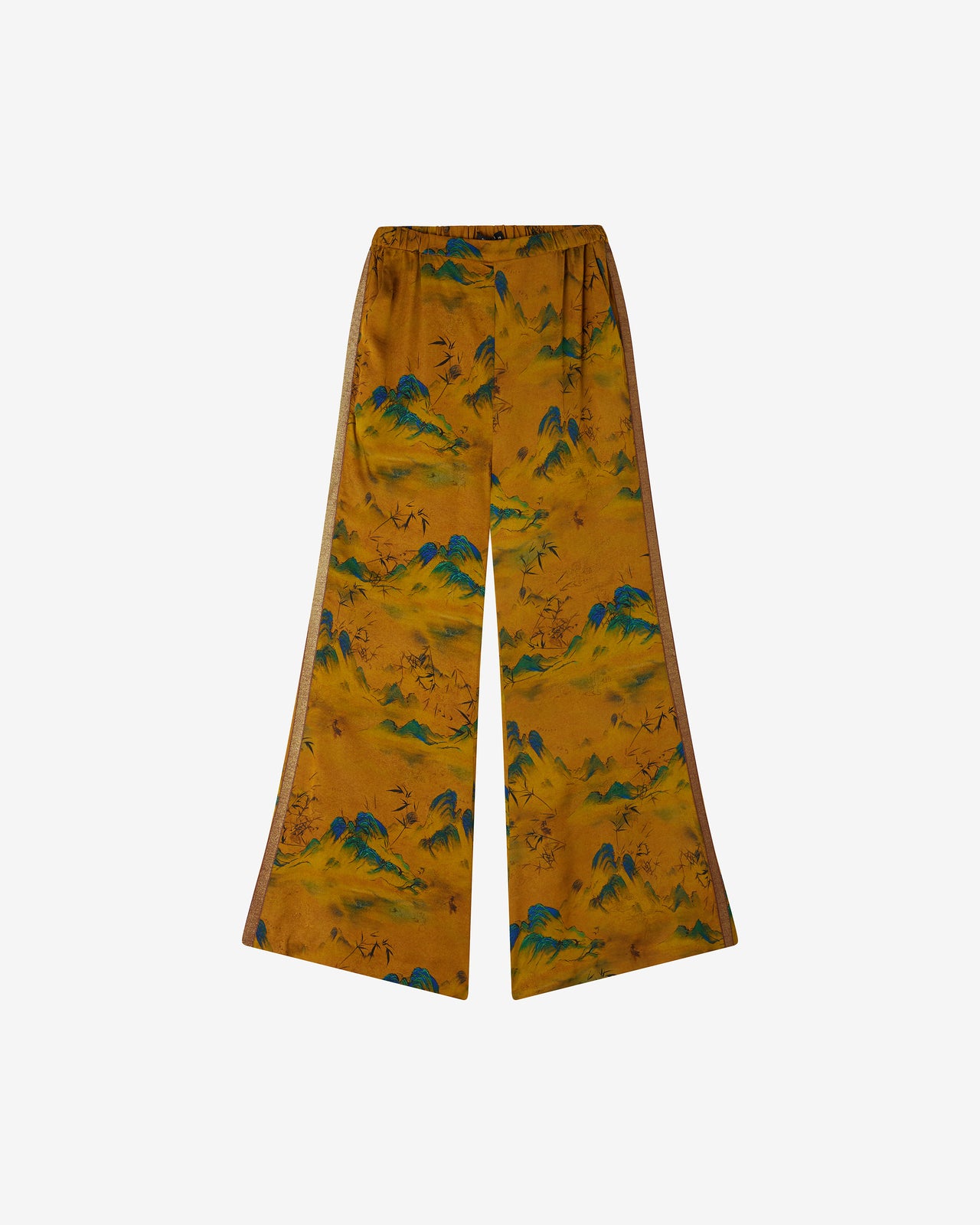 Pantalon évasé en jacquard de viscose imprimé sur fond ocre - Pantalons & combinaisons Mes Demoiselles - Image 1
