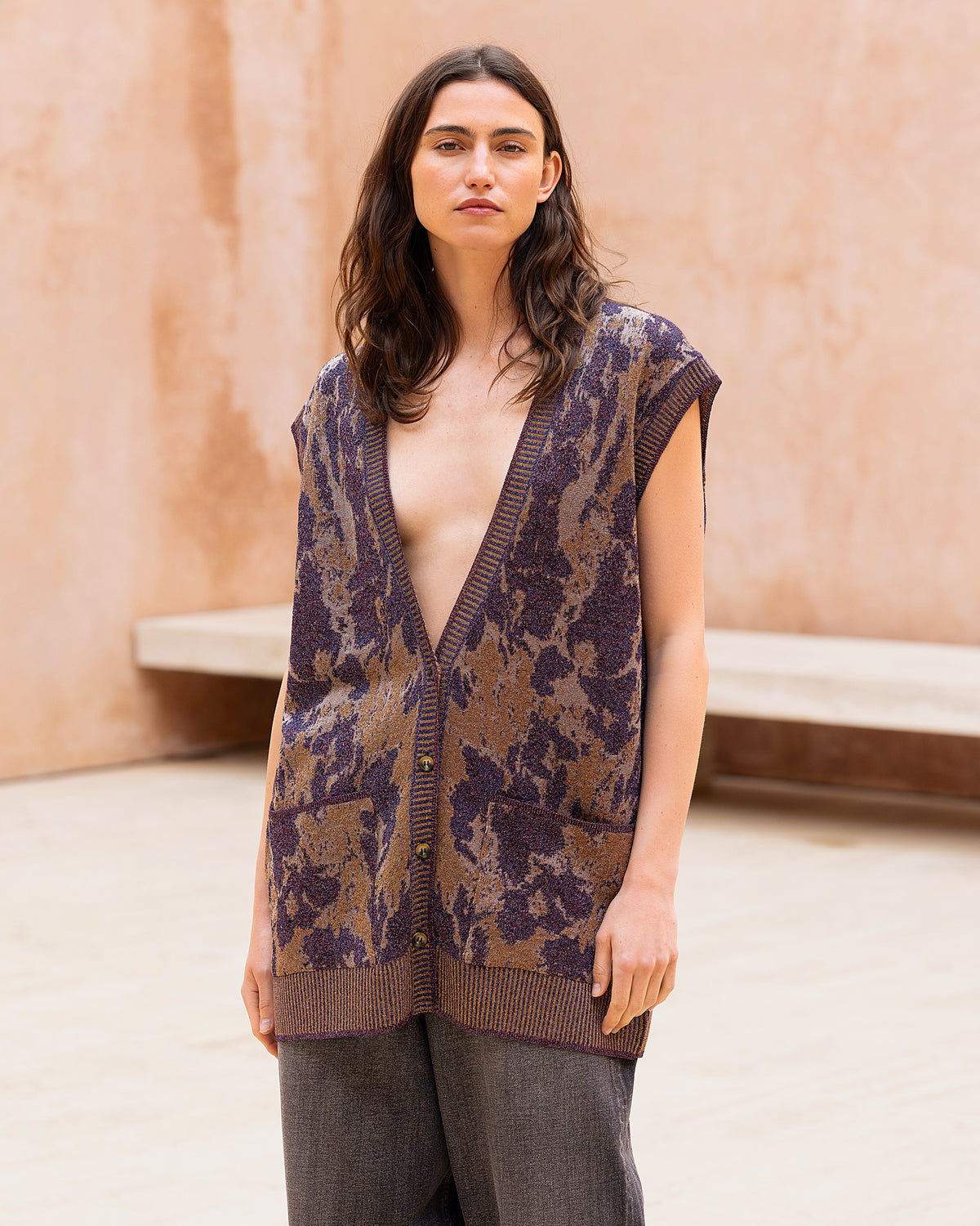 Maxi gilet long purple en fil italien scintillant - Pulls & gilets Mes Demoiselles - Image 2