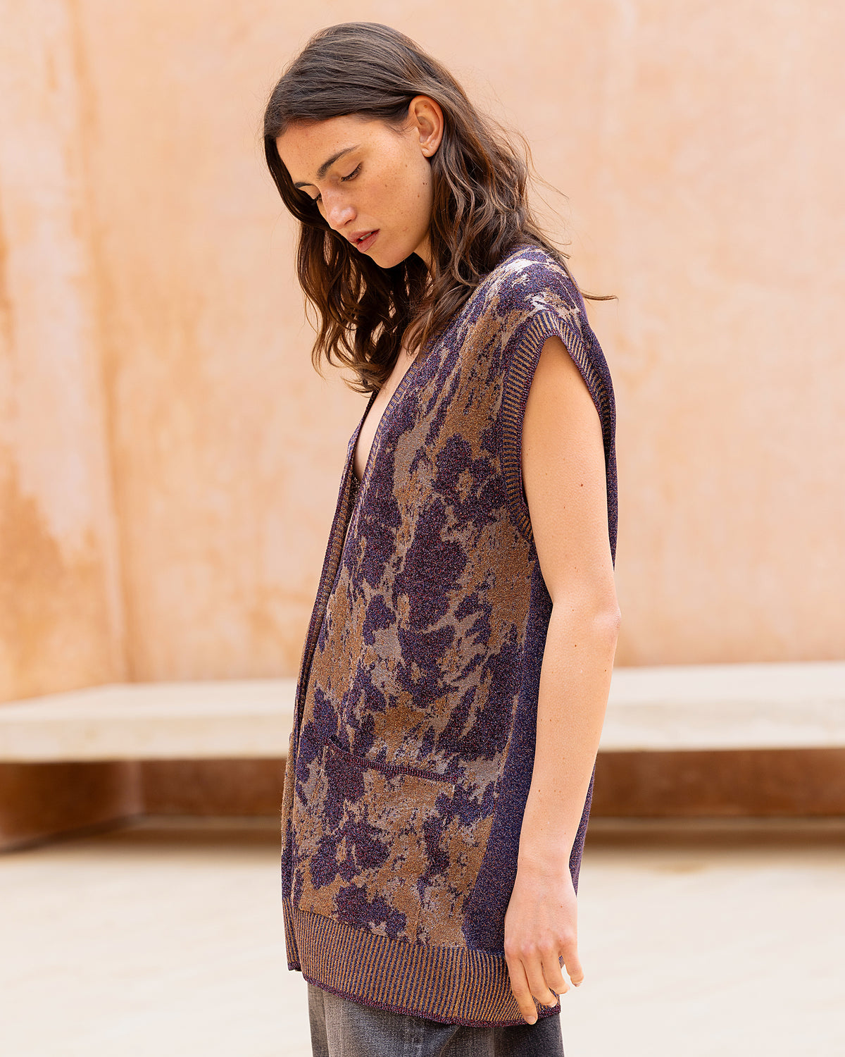 Maxi gilet long purple en fil italien scintillant - Pulls & gilets Mes Demoiselles