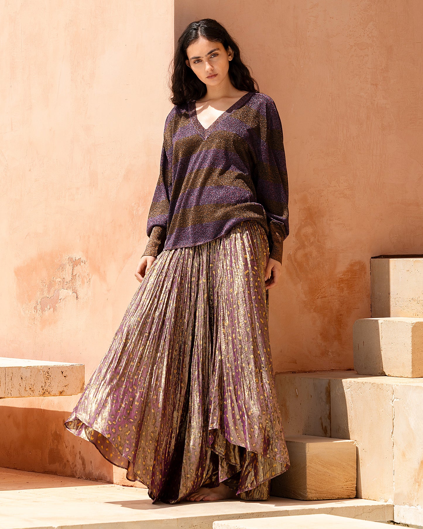 Pull col V en fil italien scintillant purple - Pulls & gilets Mes Demoiselles