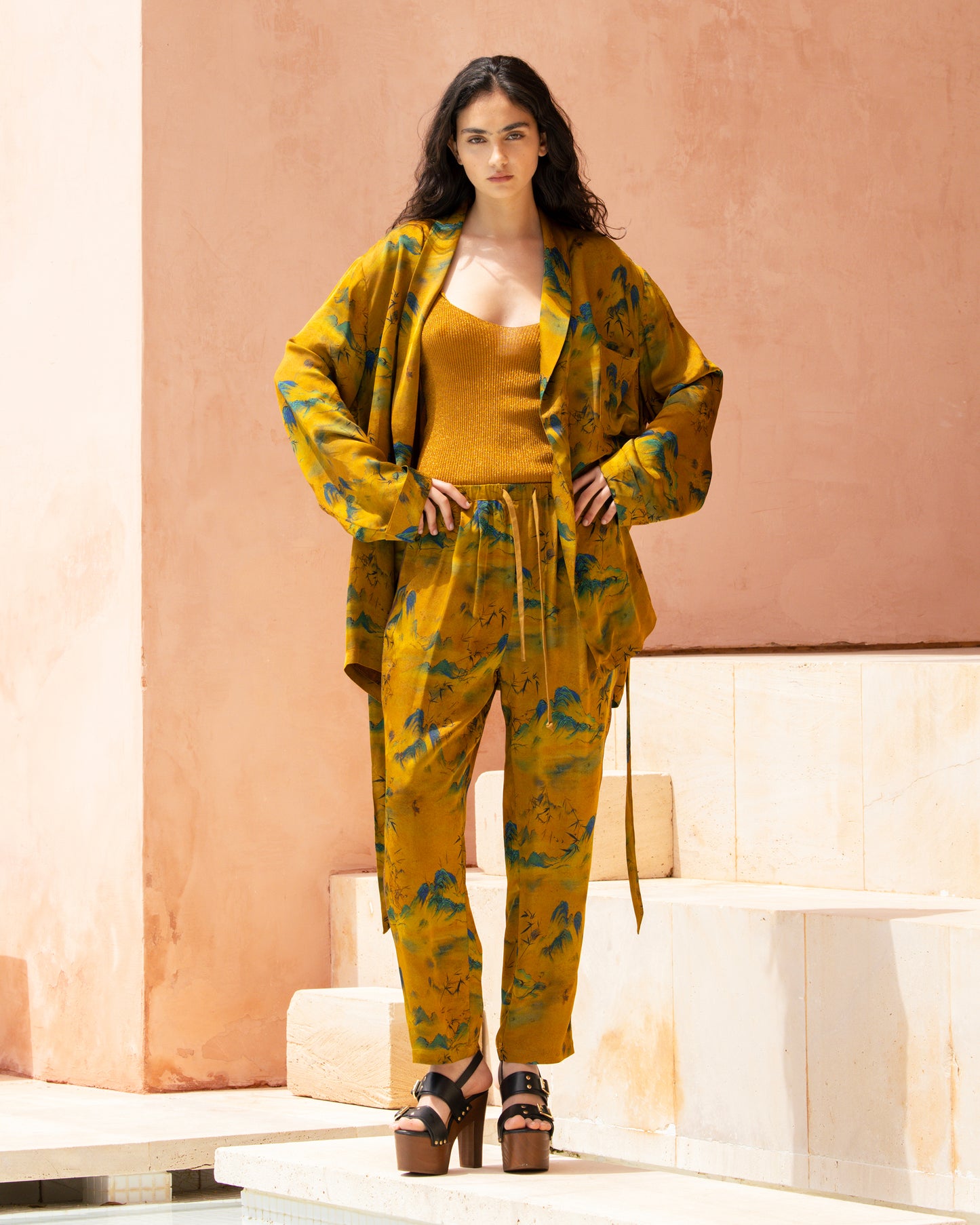 Pantalon en jacquard de viscose imprimé avec galon lurex - Pantalons & combinaisons Mes Demoiselles