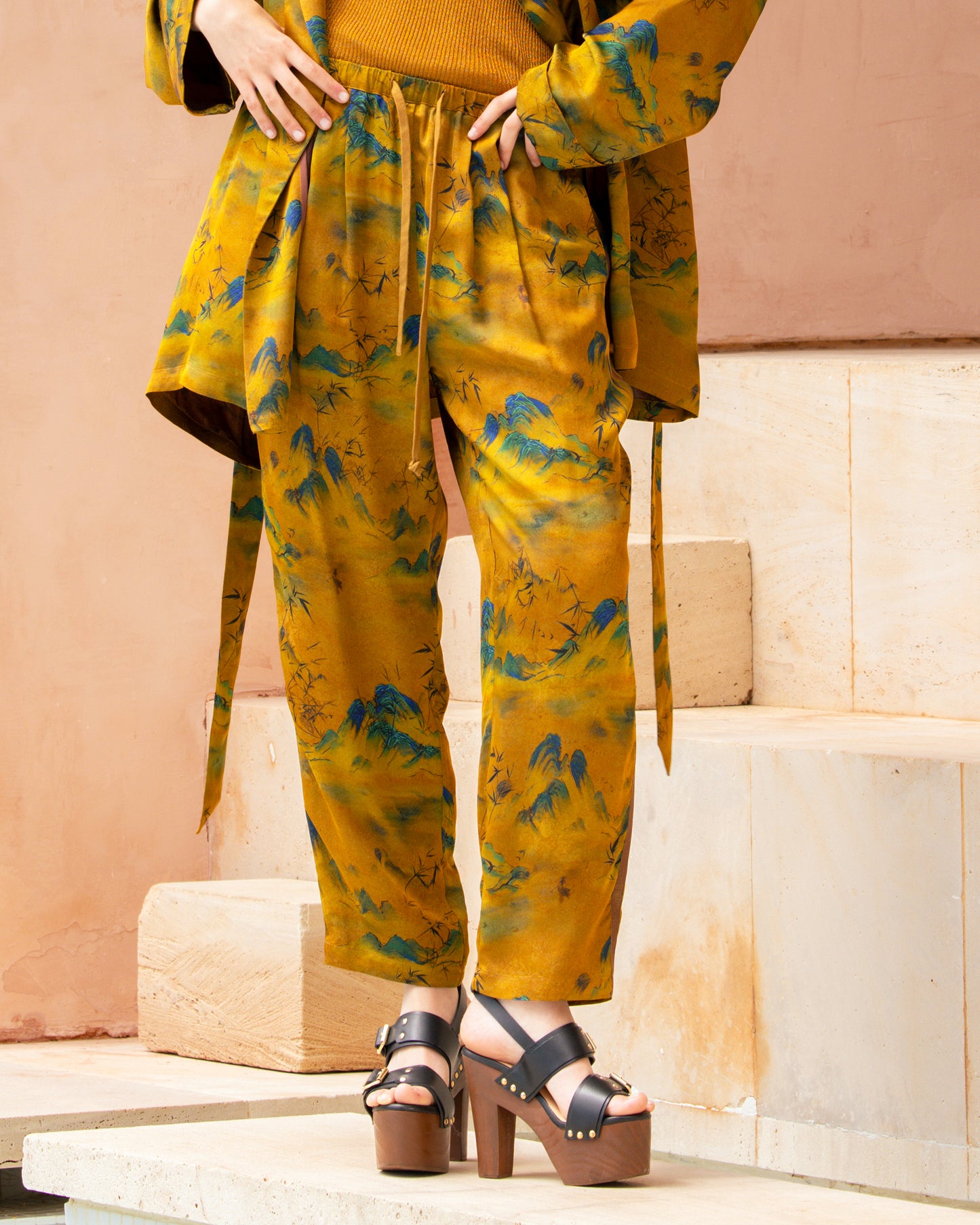 Pantalon en jacquard de viscose imprimé avec galon lurex - Pantalons & combinaisons Mes Demoiselles