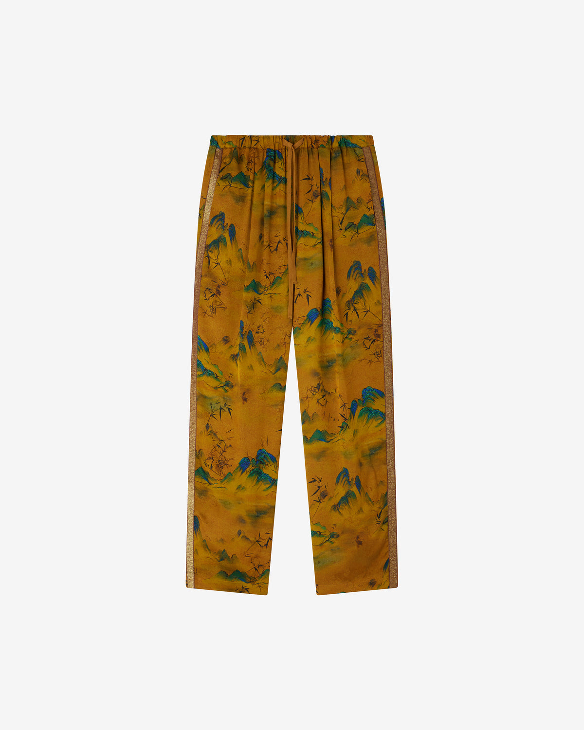 Pantalon Muji - Jaune : Pantalon en jacquard de viscose imprimé avec galon lurex Mes Demoiselles - Image 4