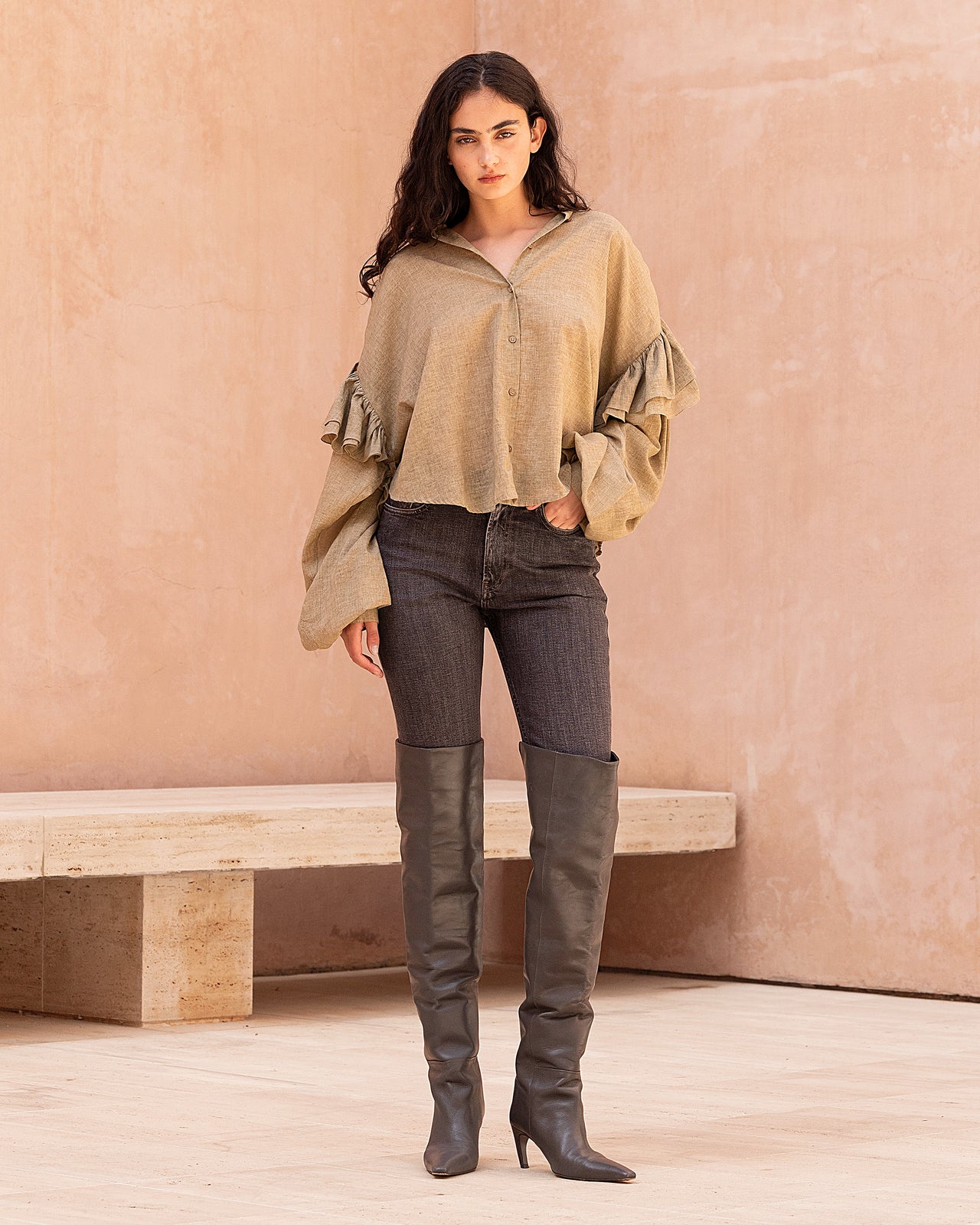 Blouse courte en voile de coton pigment dye - Chemises & tops Mes Demoiselles - Image 1