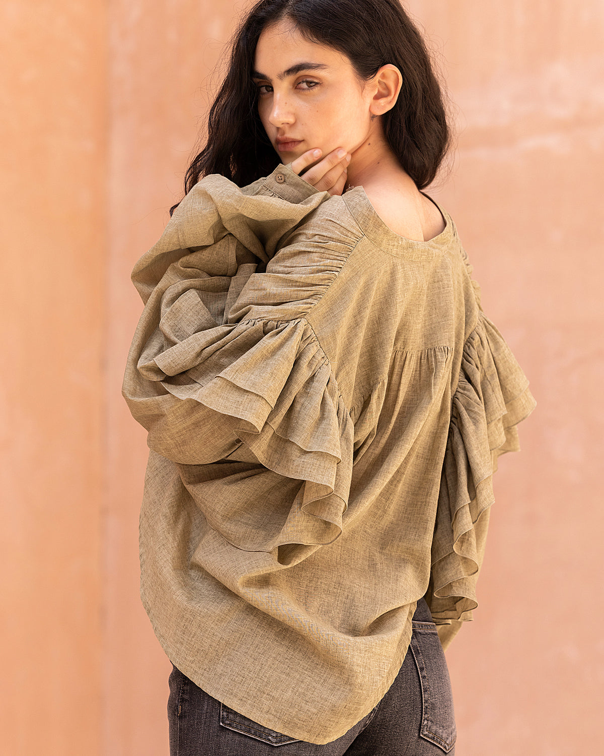 Chemise Odessa - Beige : Blouse courte en voile de coton pigment dye Mes Demoiselles