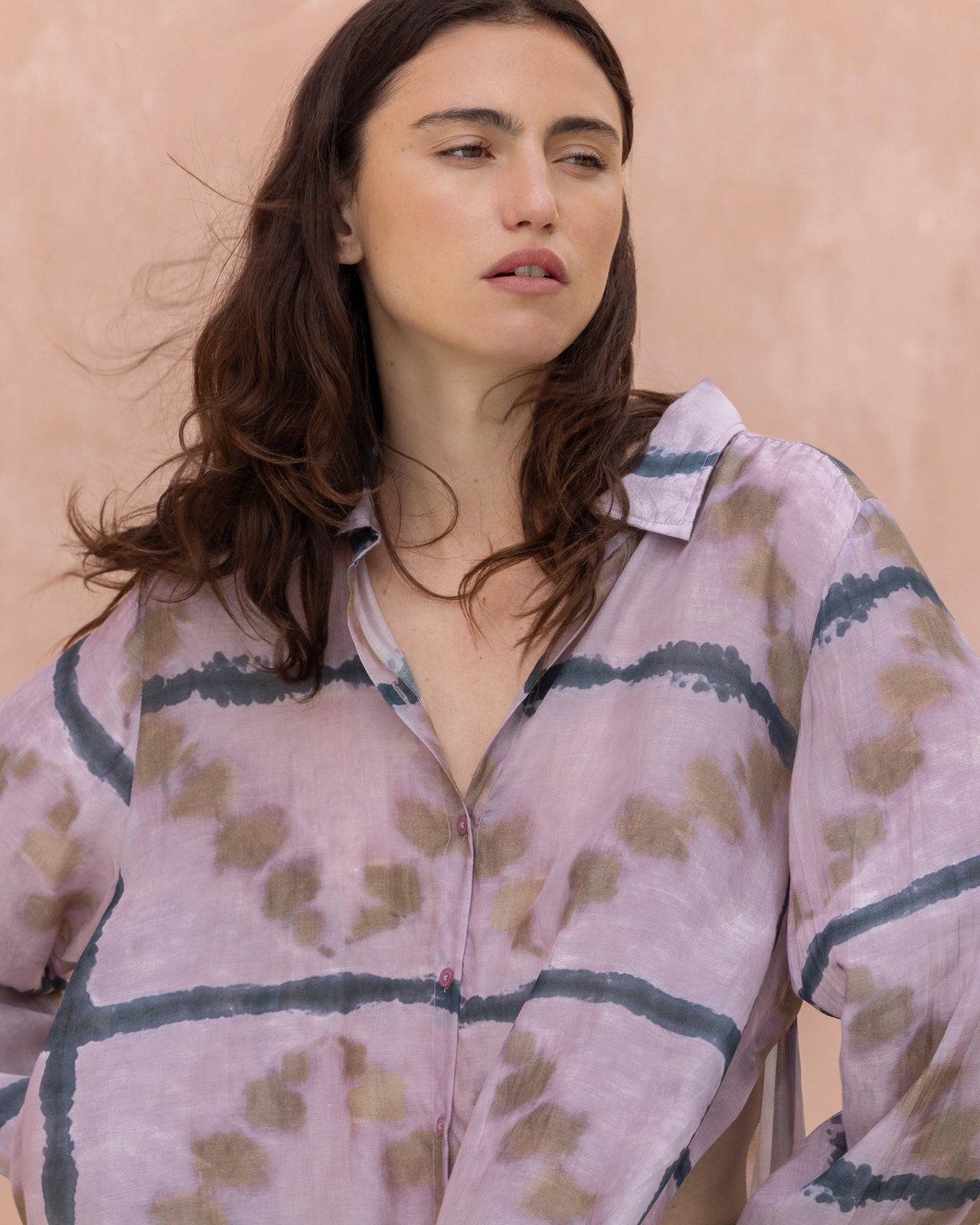 Chemise Olia - Lavande : Longue chemise à carreaux tie & dye Mes Demoiselles - Image 4