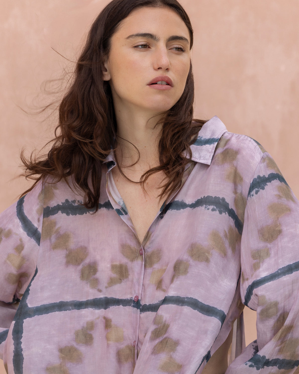 Chemise Olia - Lavande : Longue chemise à carreaux tie & dye Mes Demoiselles