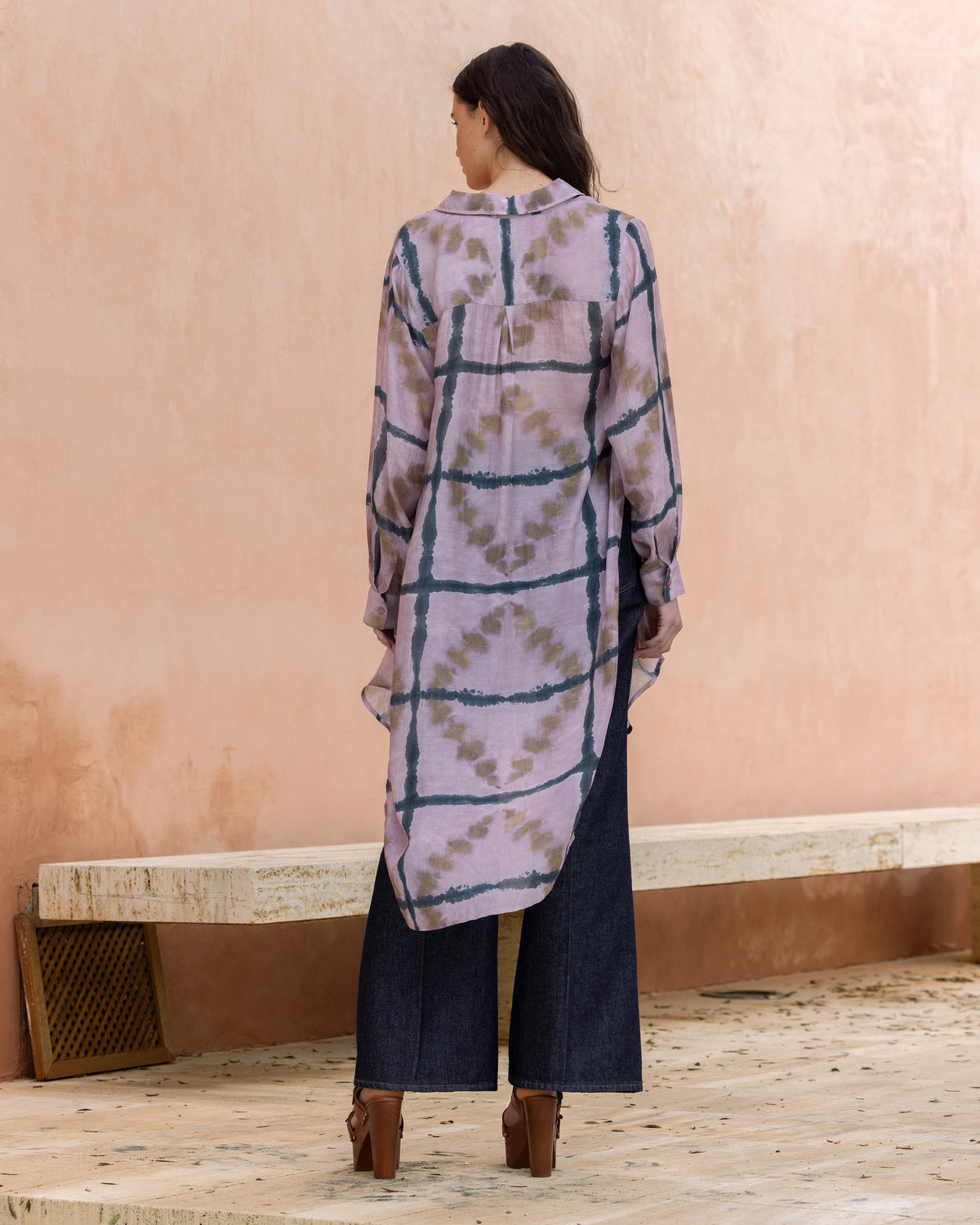Chemise Olia - Lavande : Longue chemise à carreaux tie & dye Mes Demoiselles - Image 5