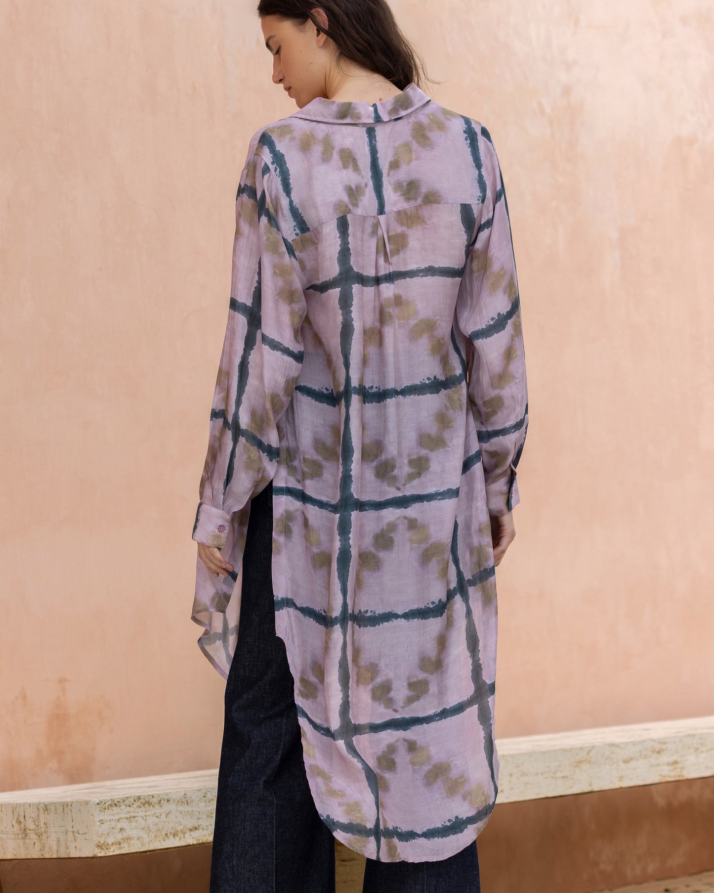 Chemise Olia - Lavande : Longue chemise à carreaux tie & dye Mes Demoiselles