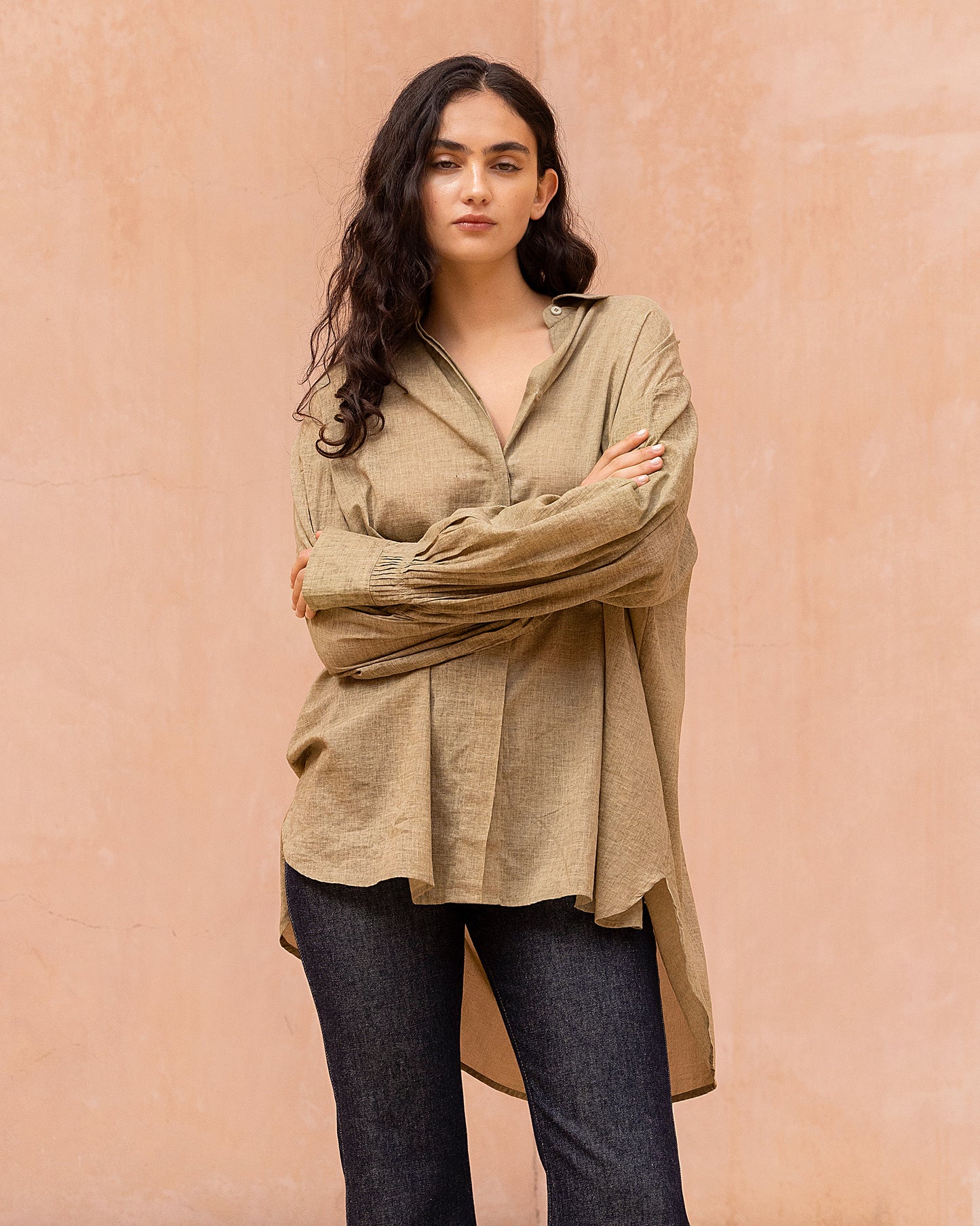 Chemise en coton biege structurée - Chemises & tops Mes Demoiselles