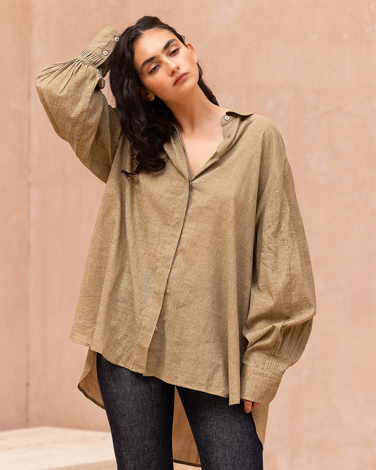 Chemise en coton biege structurée - Chemises & tops Mes Demoiselles - Image 3