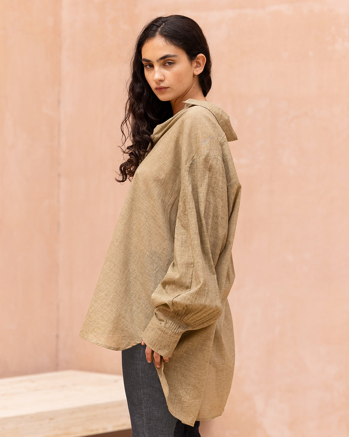 Chemise Opal - Beige : Chemise en coton biege structurée Mes Demoiselles