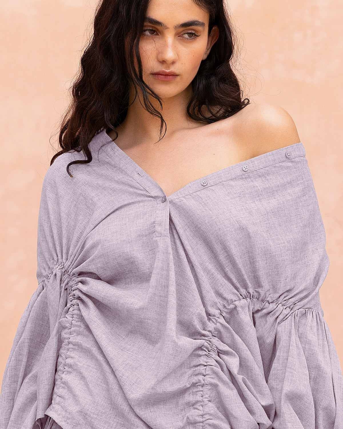 Blouse lavande en voile de coton et détails subtils - Chemises & tops Mes Demoiselles - Image 3