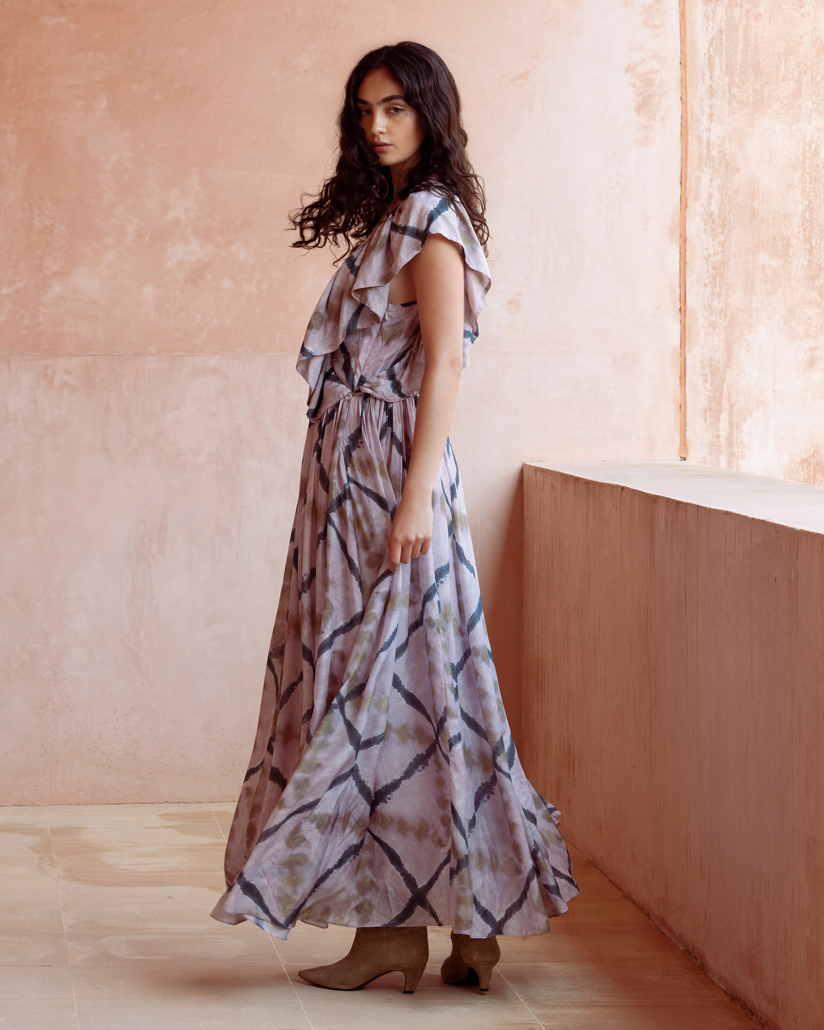 Robe longue lavande à carreaux tie & dye - Robes Mes Demoiselles - Image 3