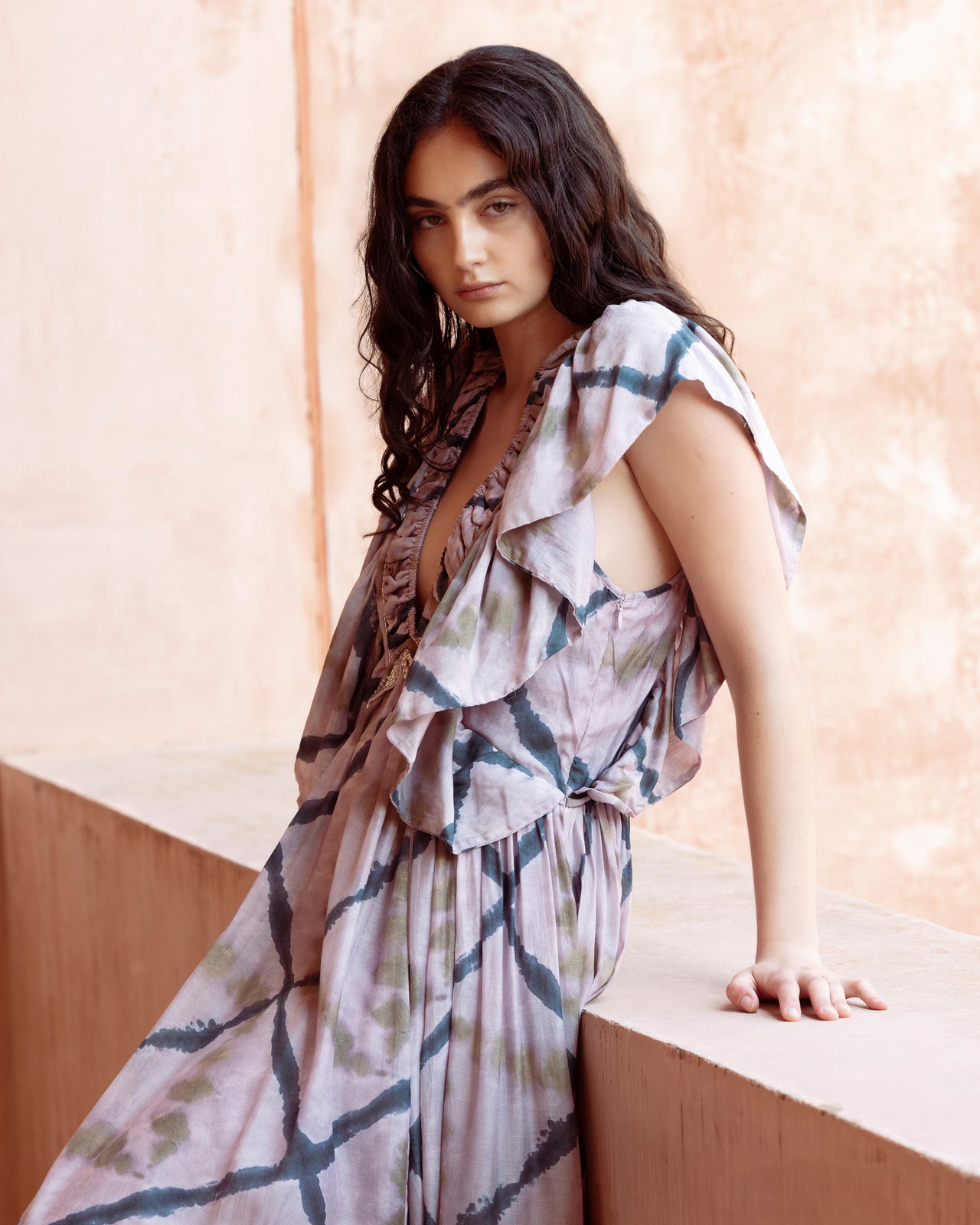 Robe Orma - Lavande : Robe longue lavande à carreaux tie & dye Mes Demoiselles - Image 6