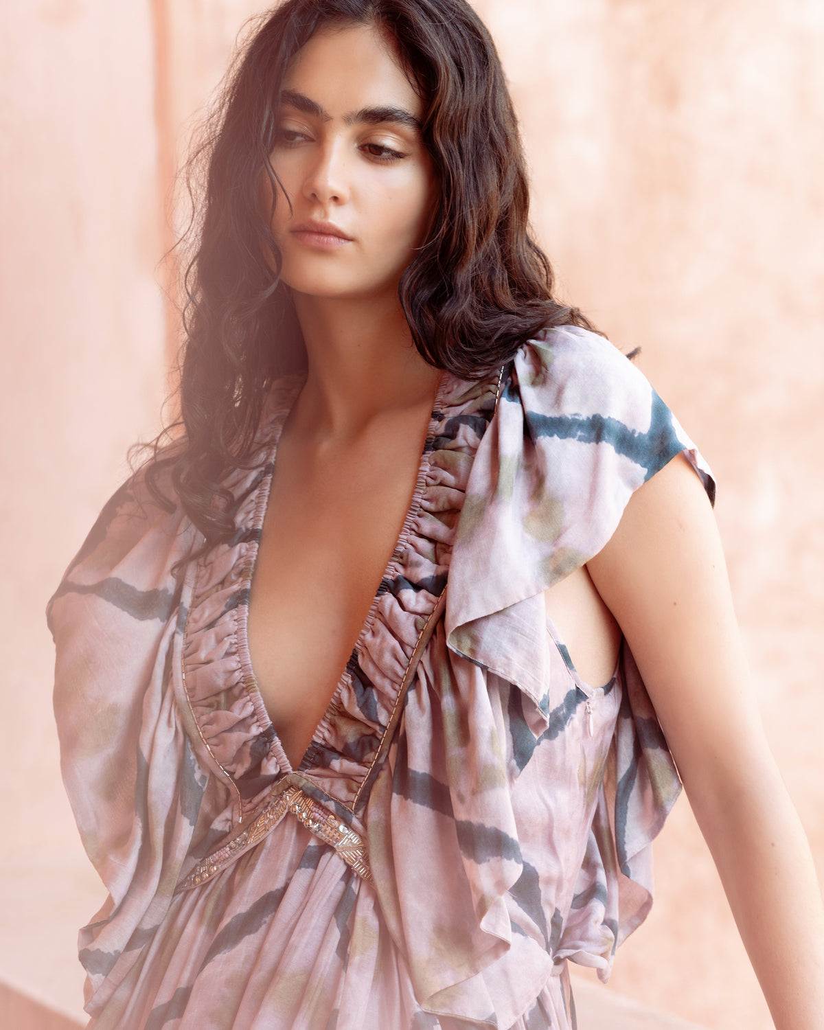 Robe Orma - Lavande : Robe longue lavande à carreaux tie & dye Mes Demoiselles