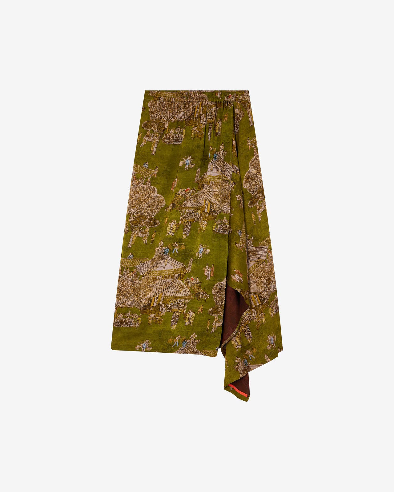Jupe Pavo - Vert : Jupe portefeuille en jacquard de viscose imprimé sur fond vert Mes Demoiselles - Image 7