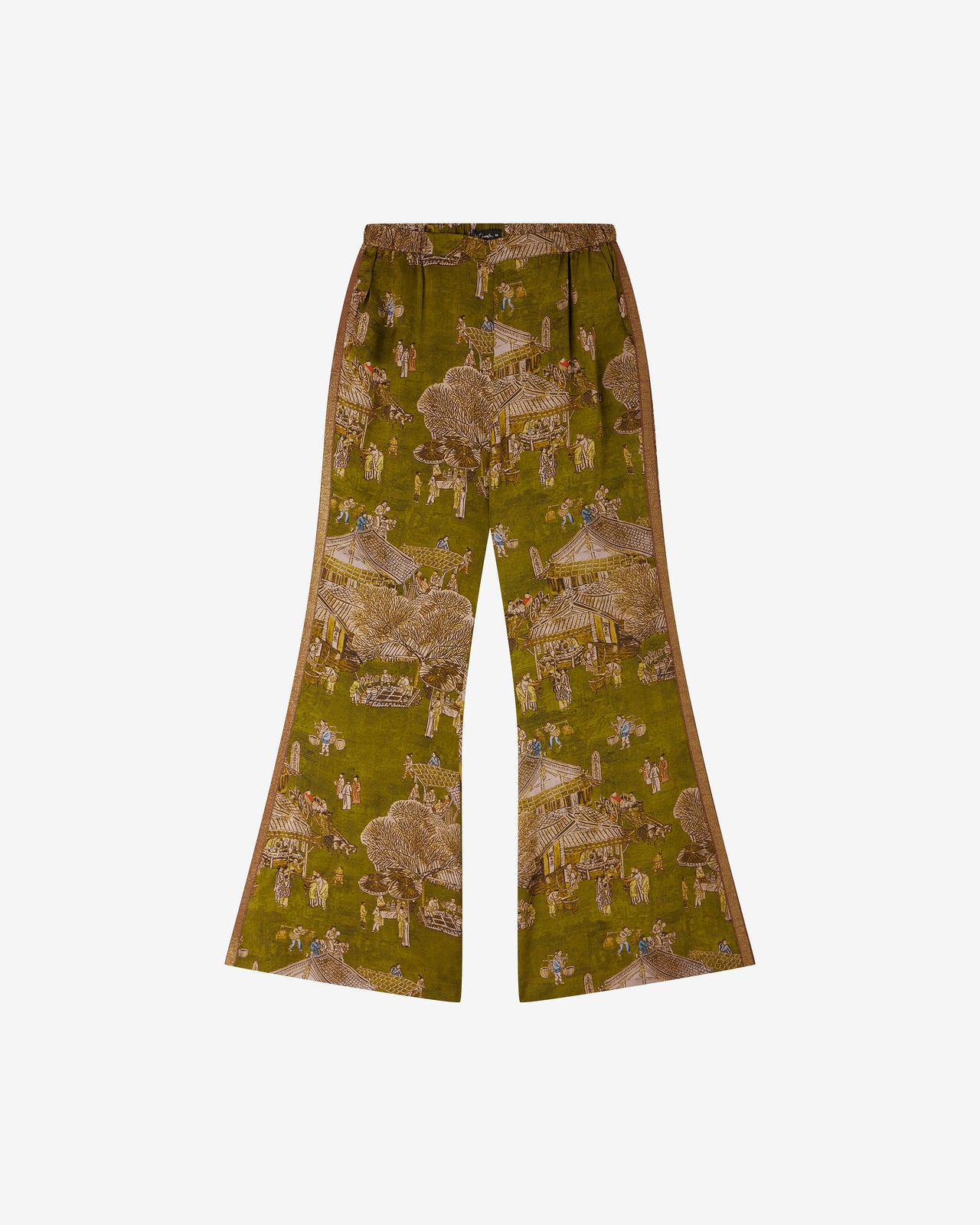 Pantalon Pikini - Vert : Pantalon patte d’éléphant en jacquard de viscose imprimé sur fond vert Mes Demoiselles - Image 6