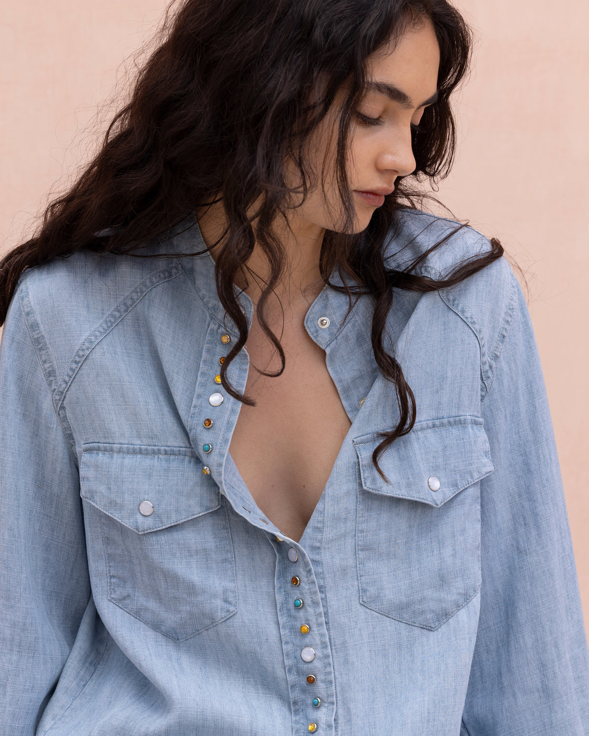 Chemise souple en tencel et lin bleu ciel - Chemises & tops Mes Demoiselles