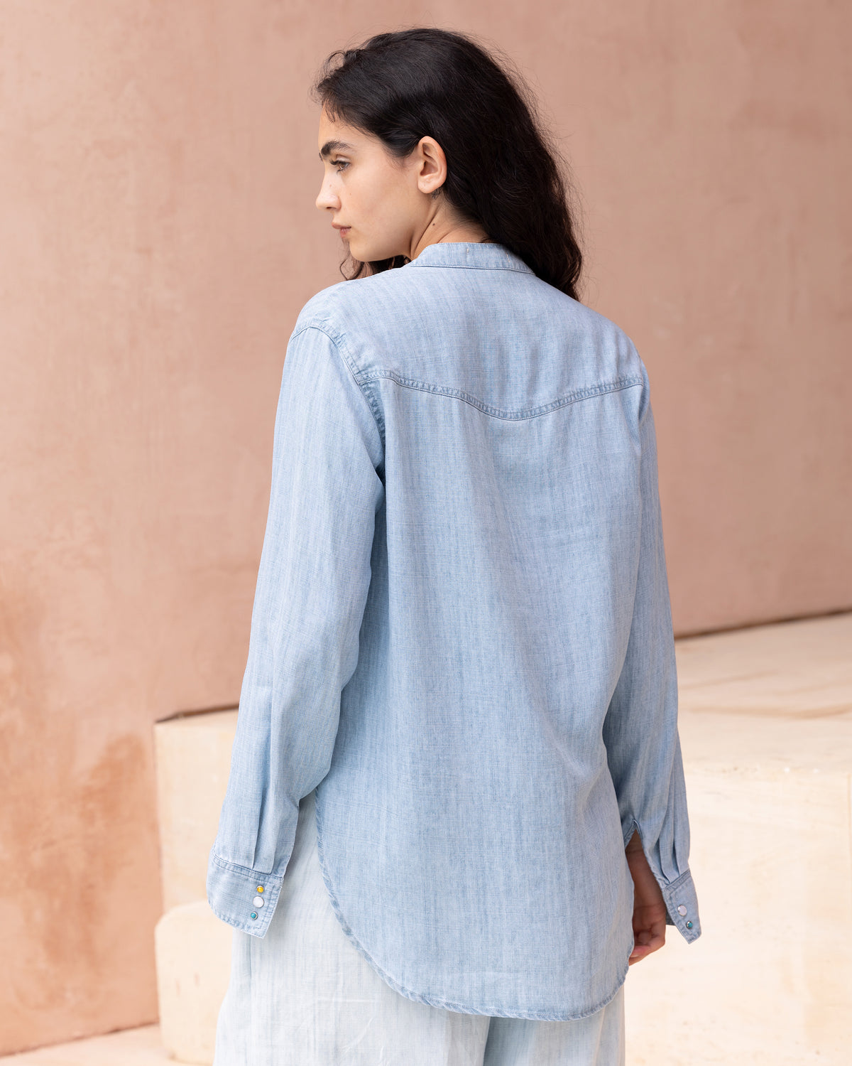Chemise Plany - Bleu : Chemise souple en tencel et lin bleu ciel Mes Demoiselles