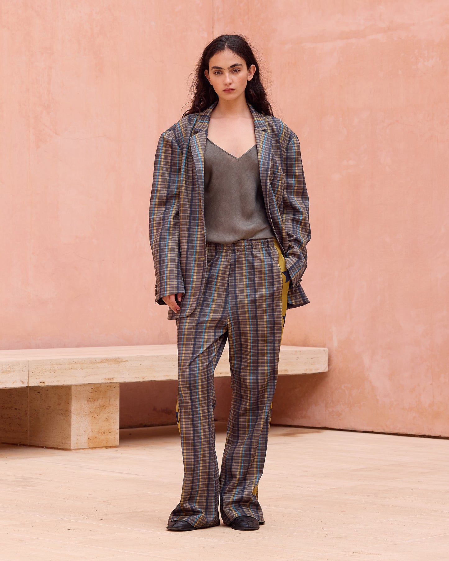 Veste tailleur oversize en jersey esprit survêtement, motif tartan - Manteaux & vestes Mes Demoiselles