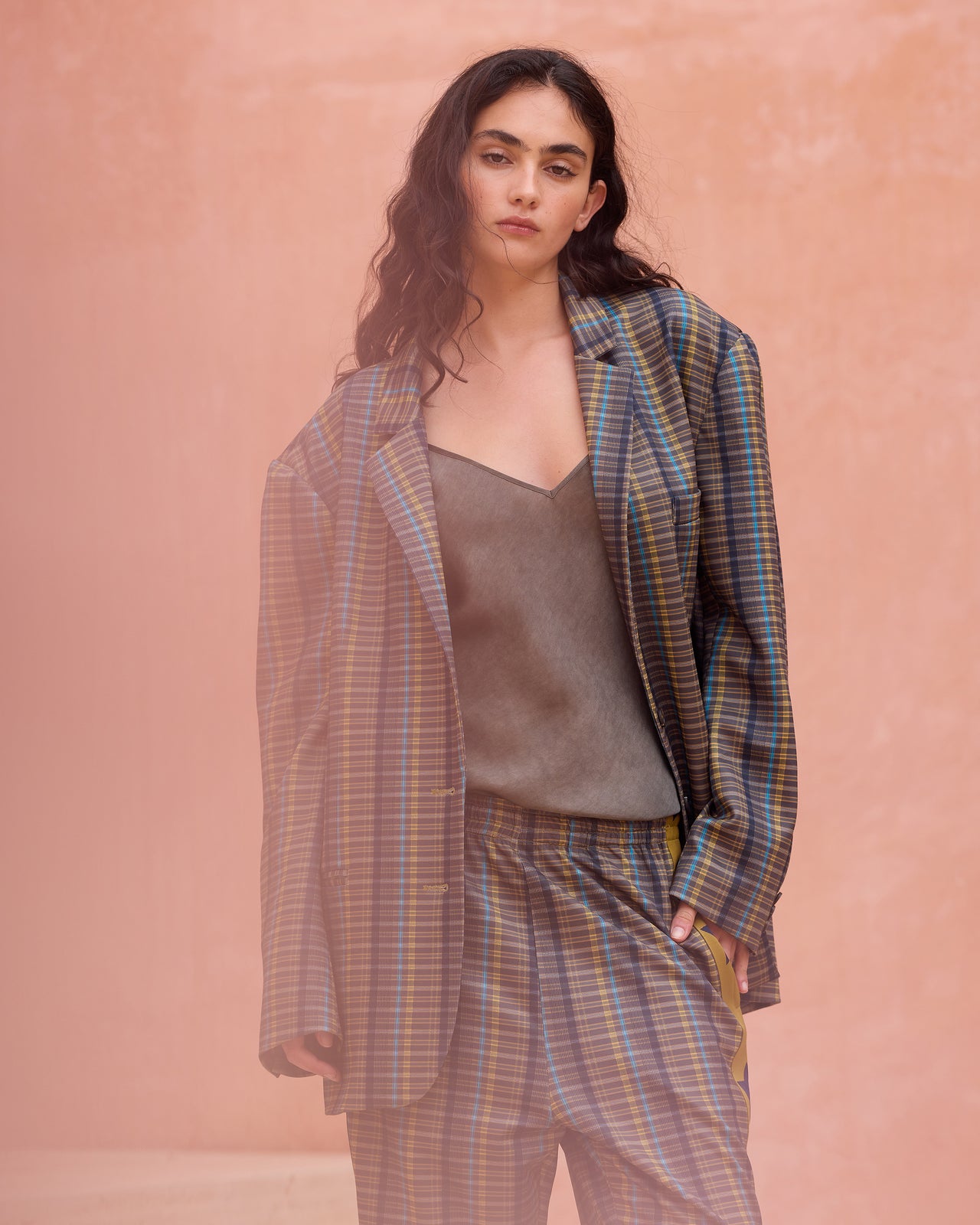 Veste tailleur oversize en jersey esprit survêtement, motif tartan - Manteaux & vestes Mes Demoiselles - Image 3