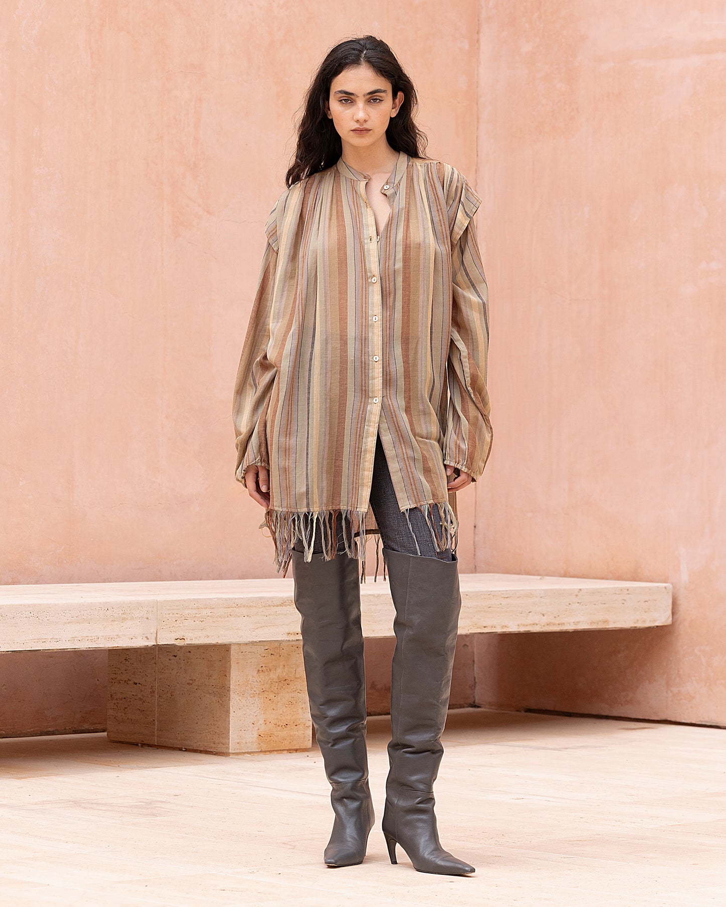 Veste - chemise à franges rayée bayadère - Chemises & tops Mes Demoiselles