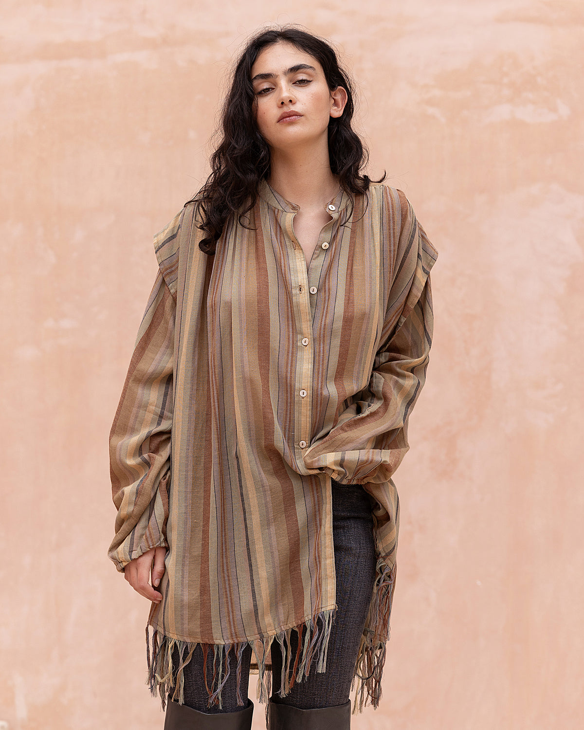 Veste - chemise à franges rayée bayadère - Chemises & tops Mes Demoiselles