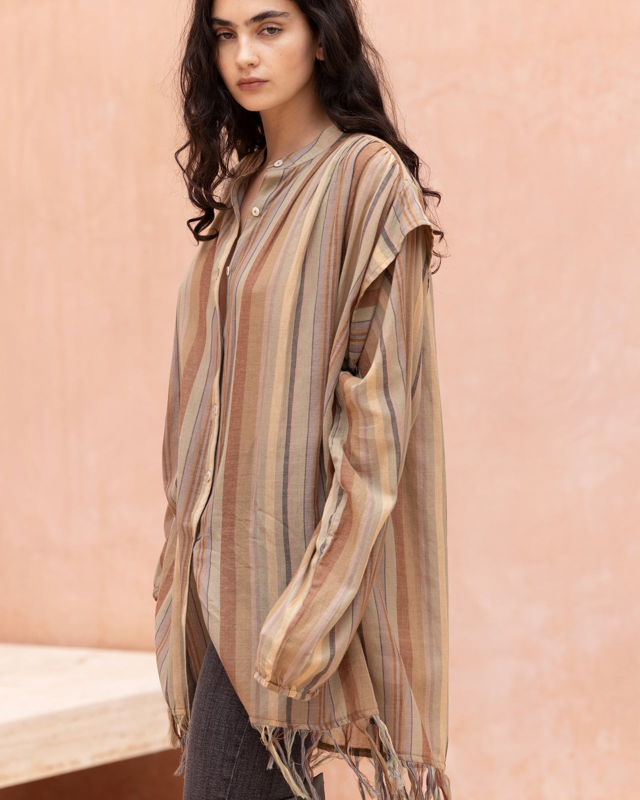 Chemise Tijuana - Sable : Veste - chemise à franges rayée bayadère Mes Demoiselles - Image 4