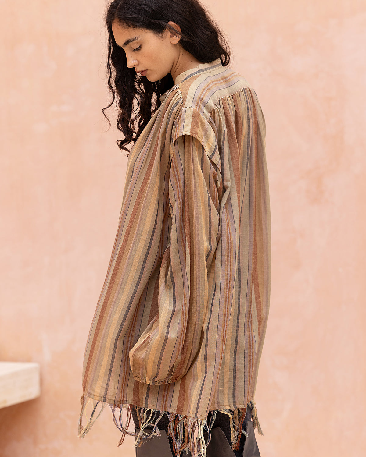 Chemise Tijuana - Sable : Veste - chemise à franges rayée bayadère Mes Demoiselles