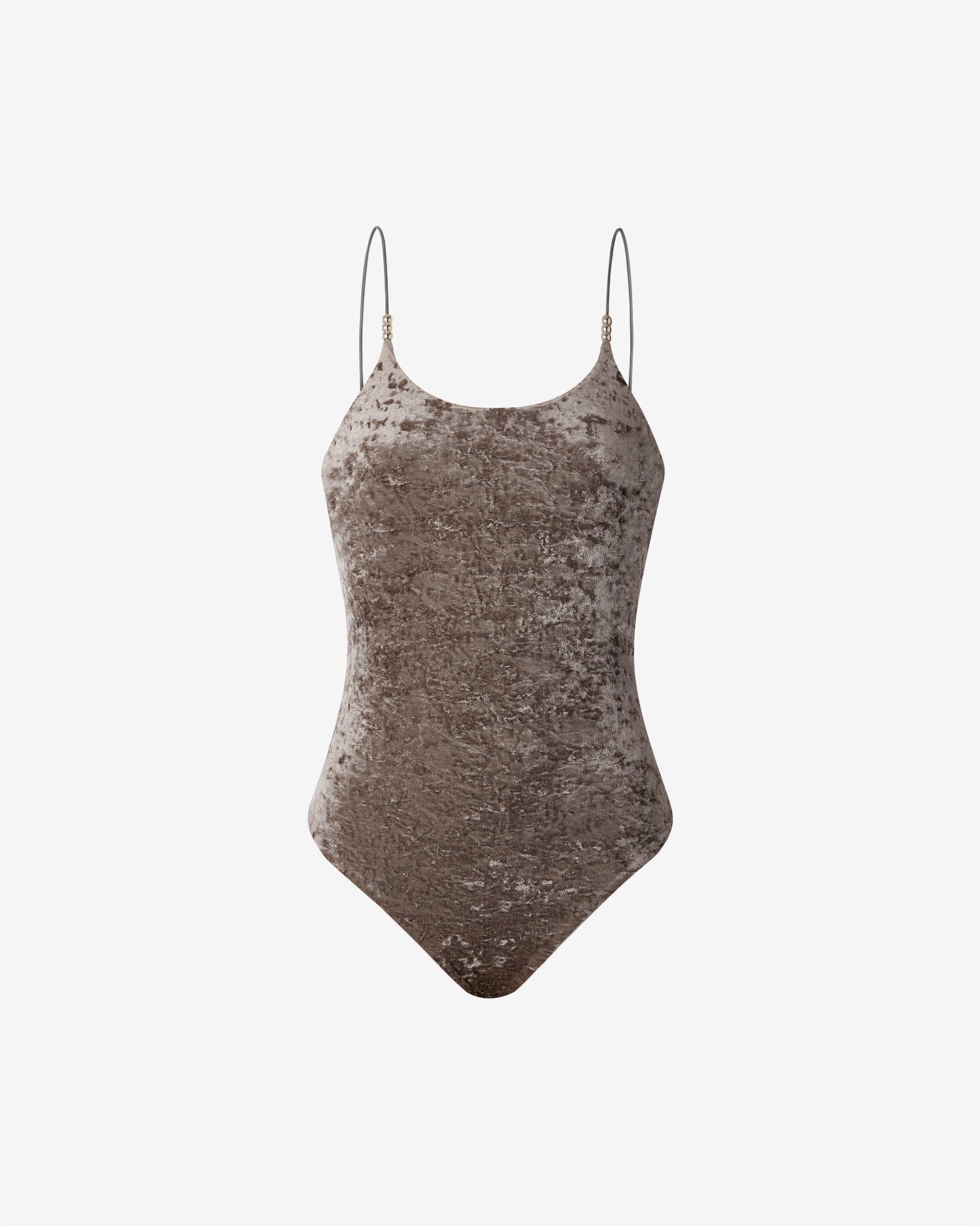 Maillot De Bain Valentine - Gris : Maillot de bain 1 pièce en velours gris & perles argentées Mes Demoiselles