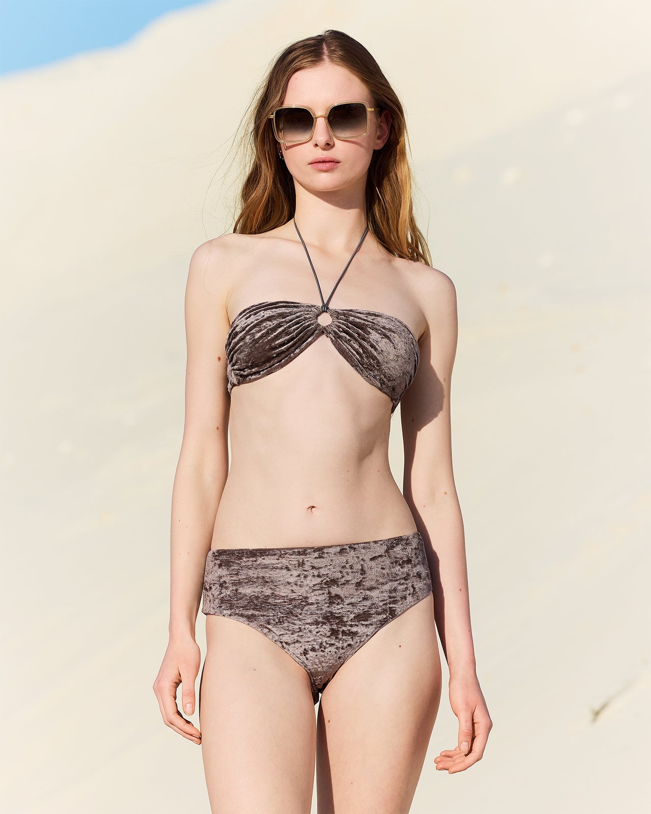 Maillot de bain 2 pièces bandeau en velours gris - Maillots de bain Mes Demoiselles - Image 2