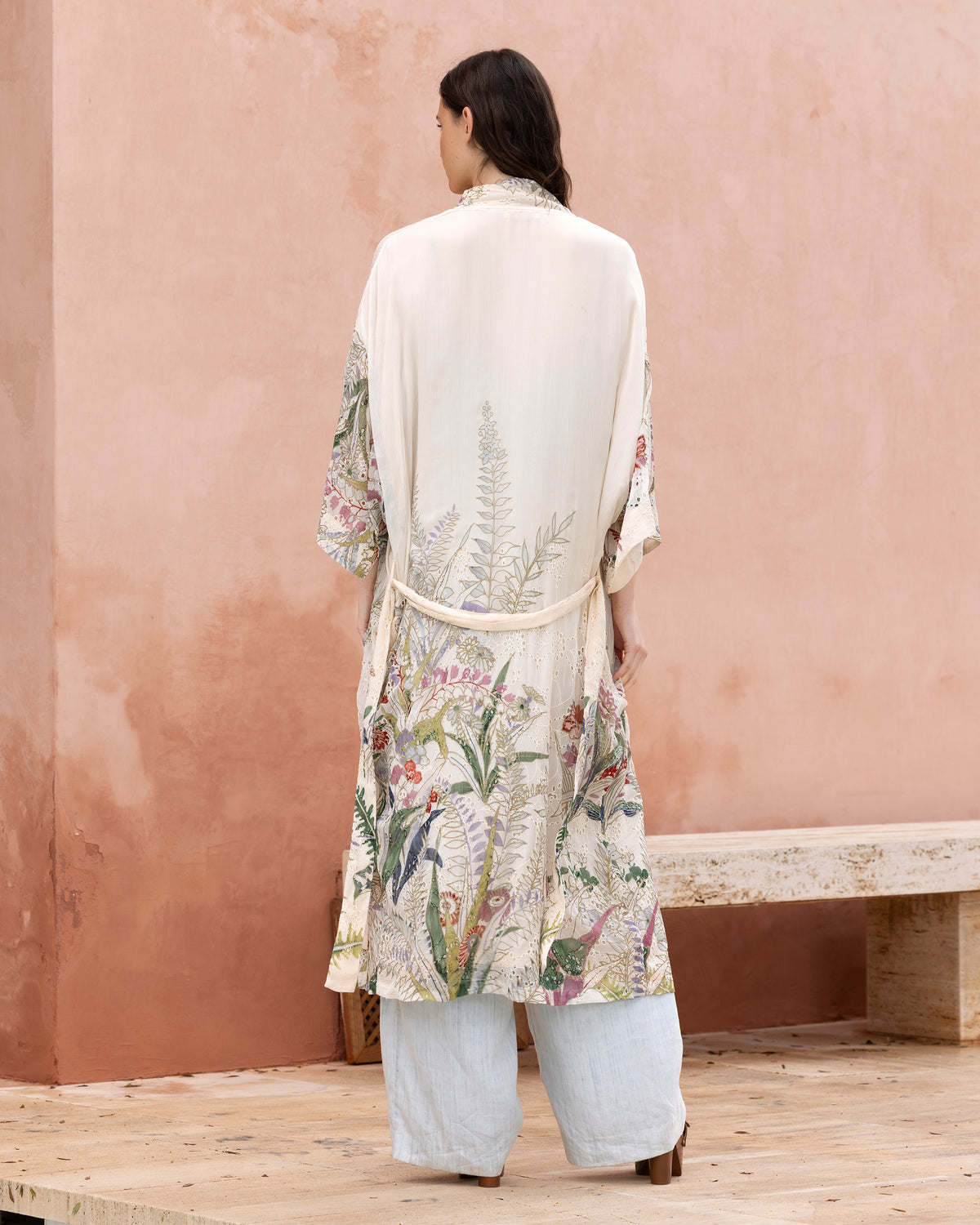 Kimono Wanda - Beige : Kimono en viscose gaufrée et broderie anglaise Mes Demoiselles