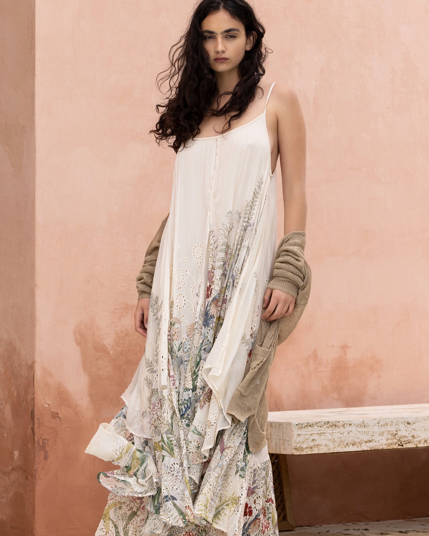 Robe à fines bretelles en viscose gaufrée - Robes Mes Demoiselles
