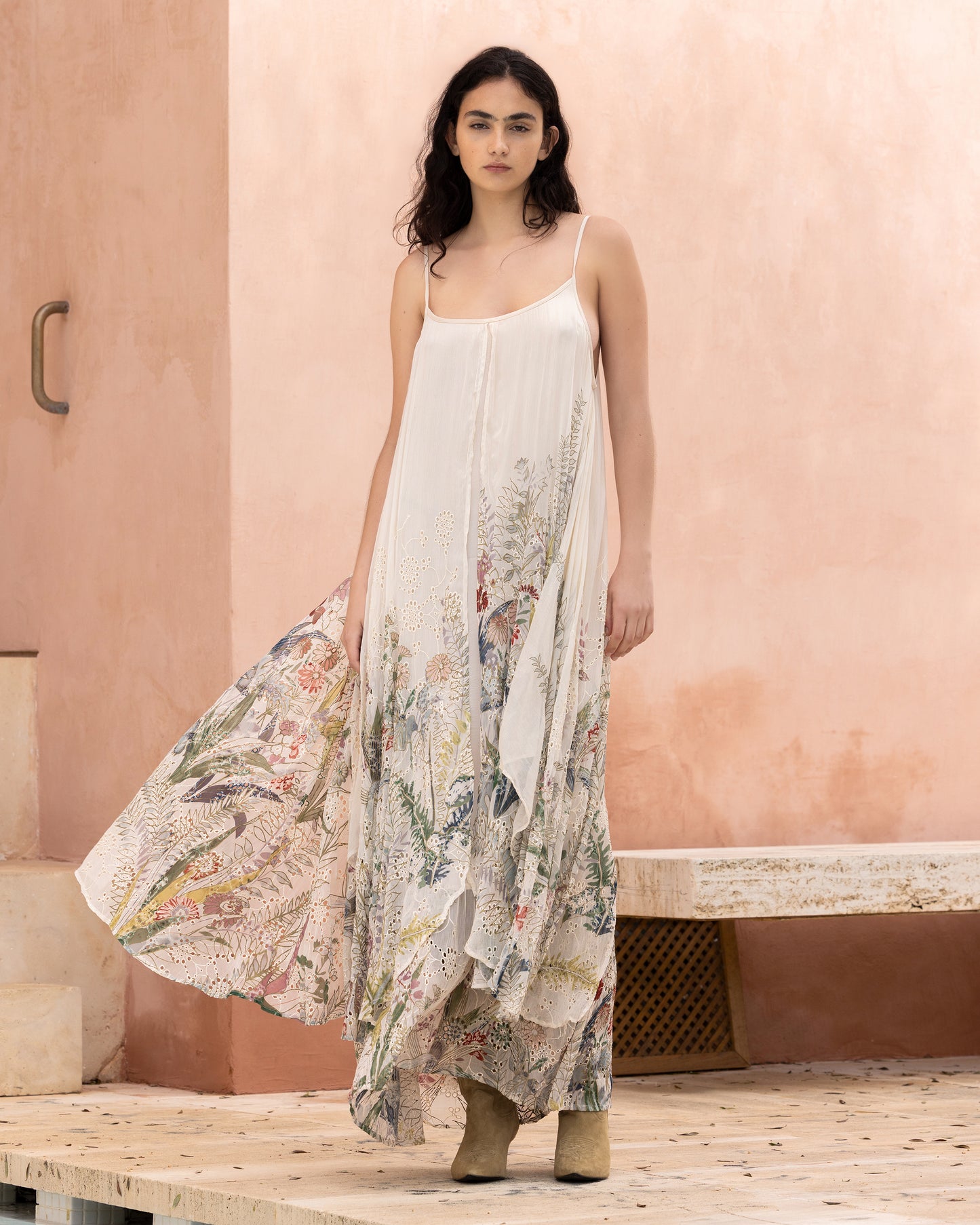 Robe à fines bretelles en viscose gaufrée - Robes Mes Demoiselles