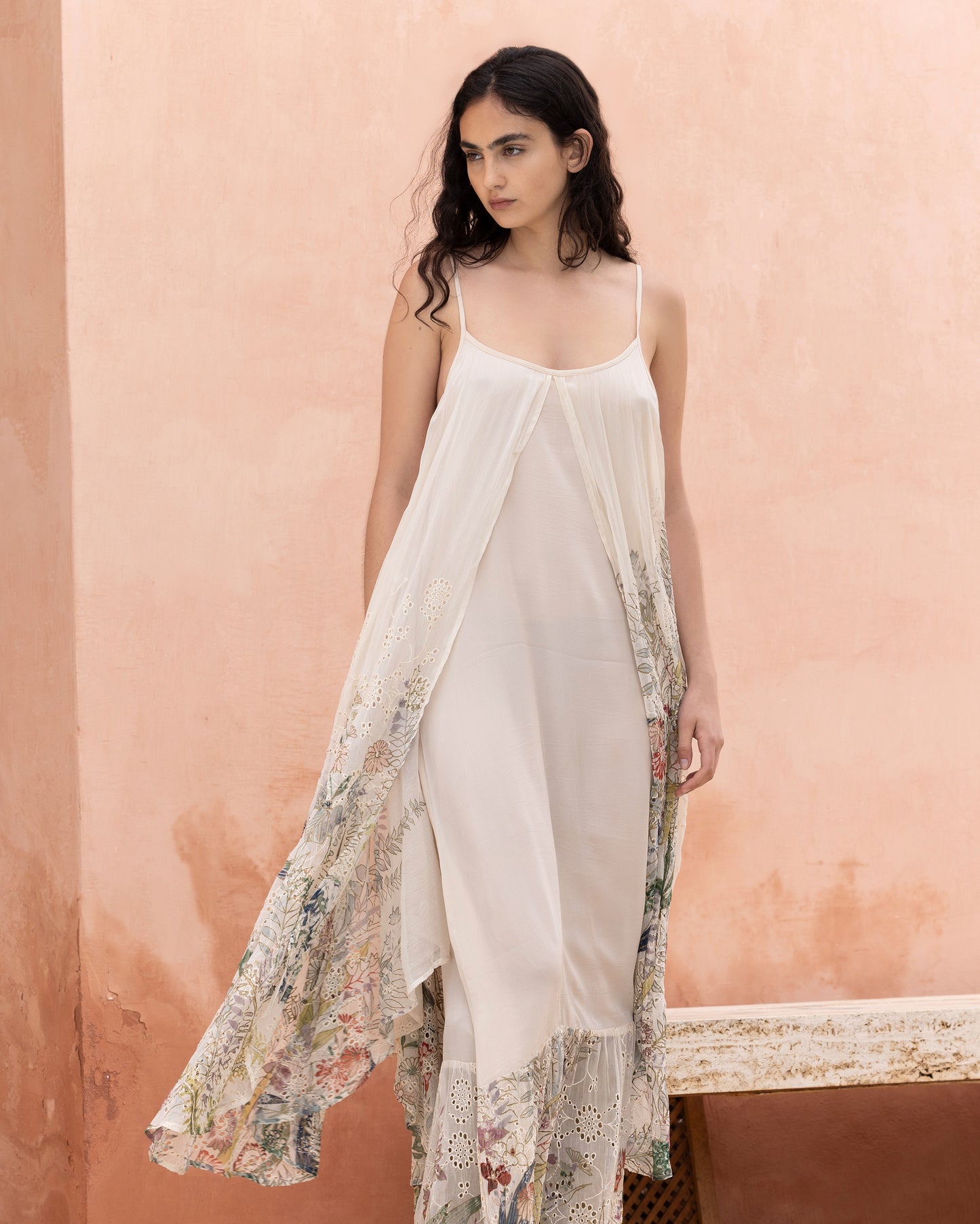 Robe Winter - Beige : Robe à fines bretelles en viscose gaufrée Mes Demoiselles