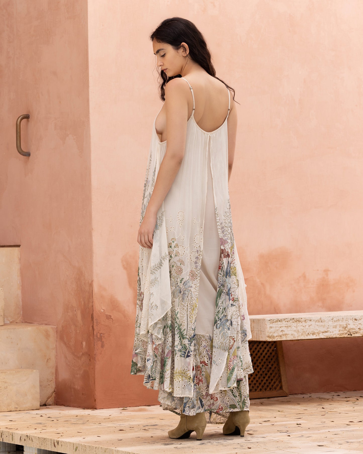 Robe Winter - Beige : Robe à fines bretelles en viscose gaufrée Mes Demoiselles