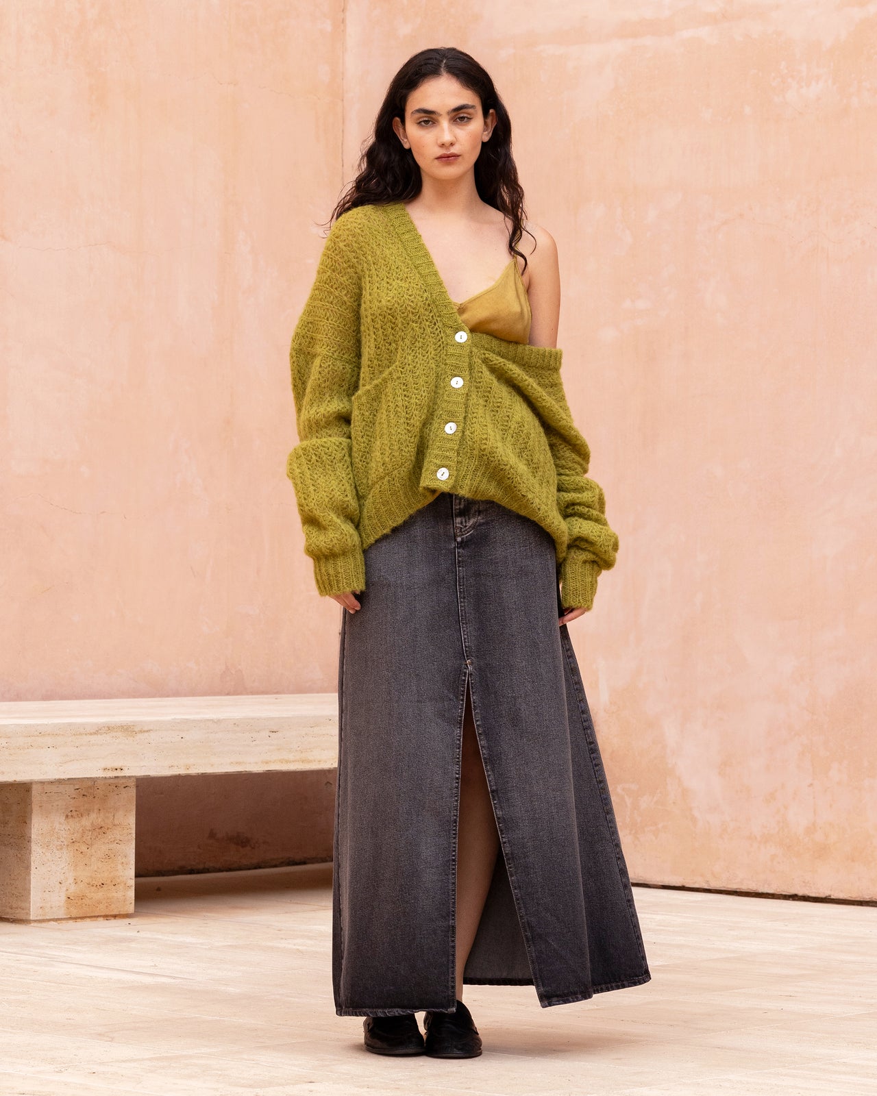 Cardigan kaki olive en alpaga brossé - Pulls & gilets Mes Demoiselles - Image 1
