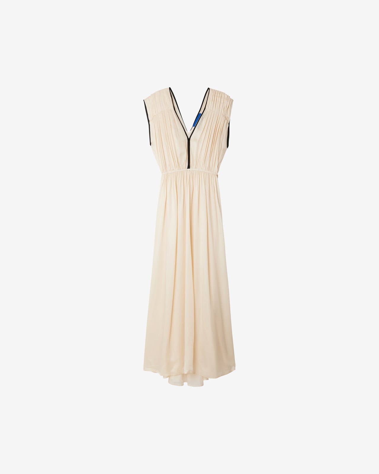 Robe Blava - Écru : Robe longue en viscose satinée – Écru et détails noirs Mes Demoiselles - Image 9
