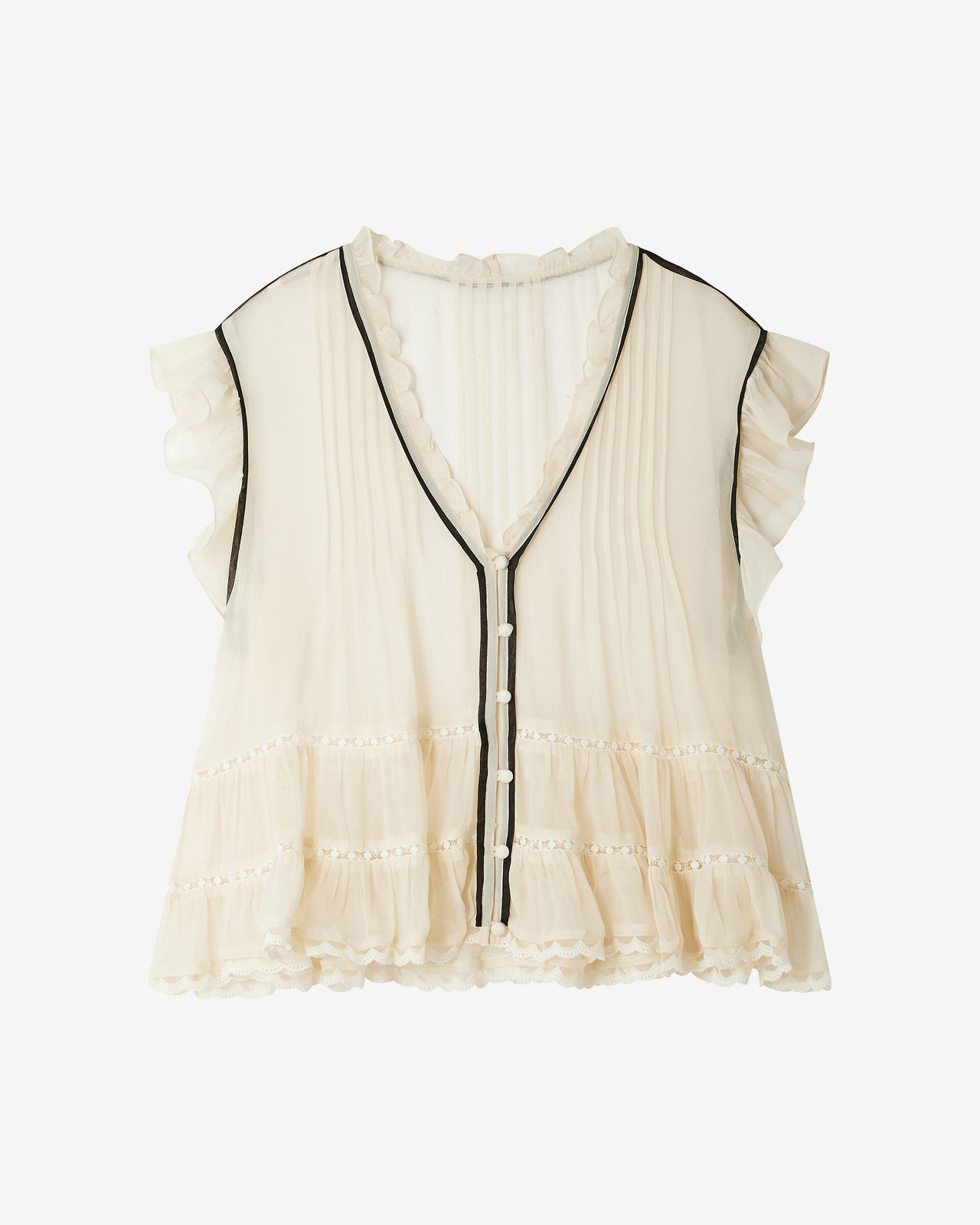 Top Bolly - Écru : Top volanté en georgette de viscose – Écru et détail noir Mes Demoiselles - Image 7