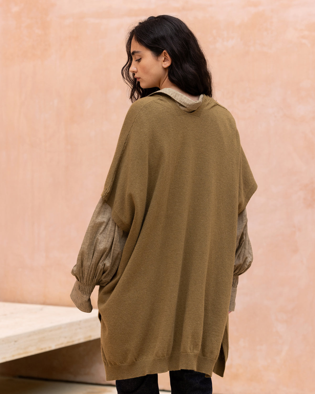Cardigan Camelia - Marron Olive : Gilet long en cachemire et mérinos Mes Demoiselles